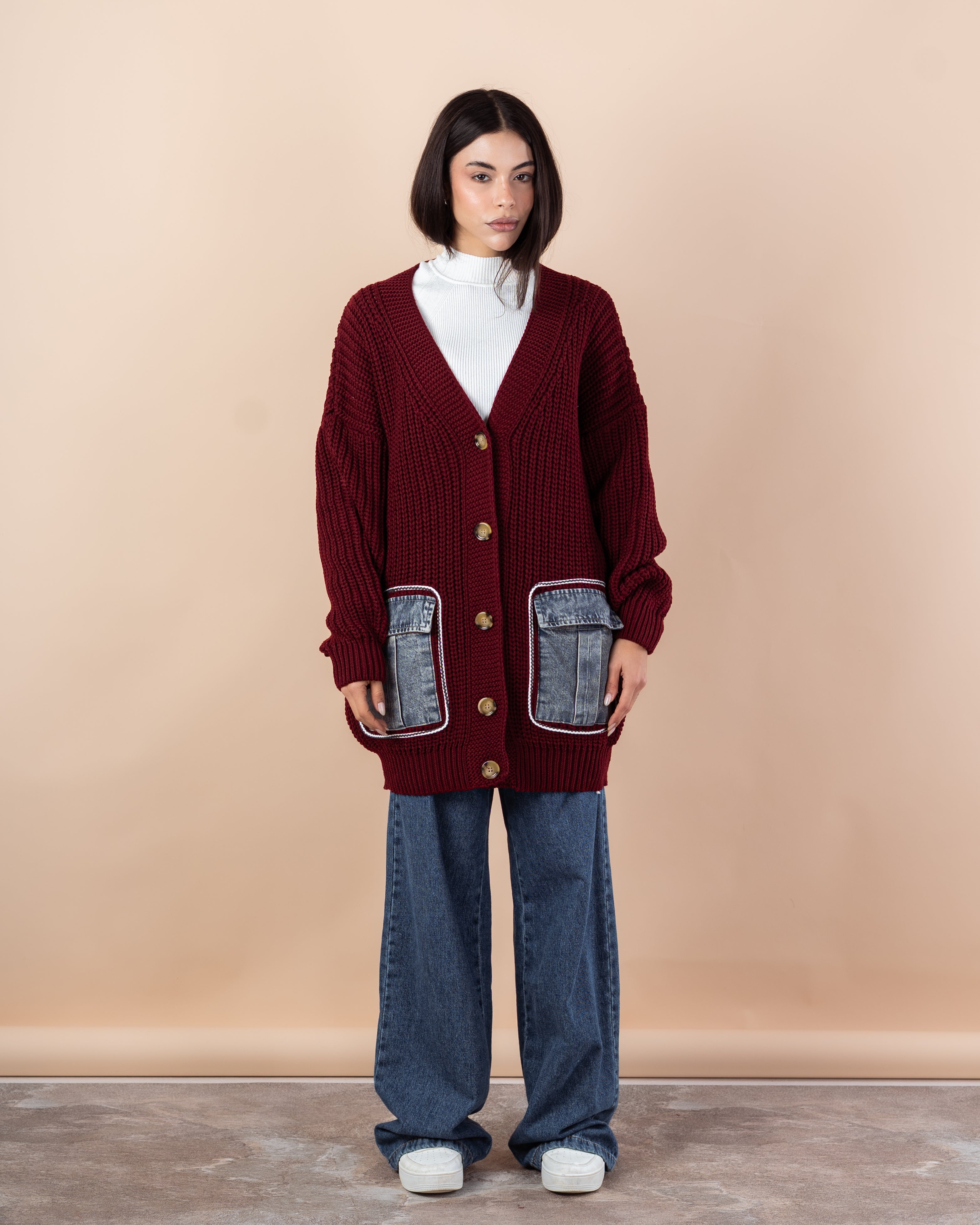 Knitwear Cardigan – (Denim Pocket)