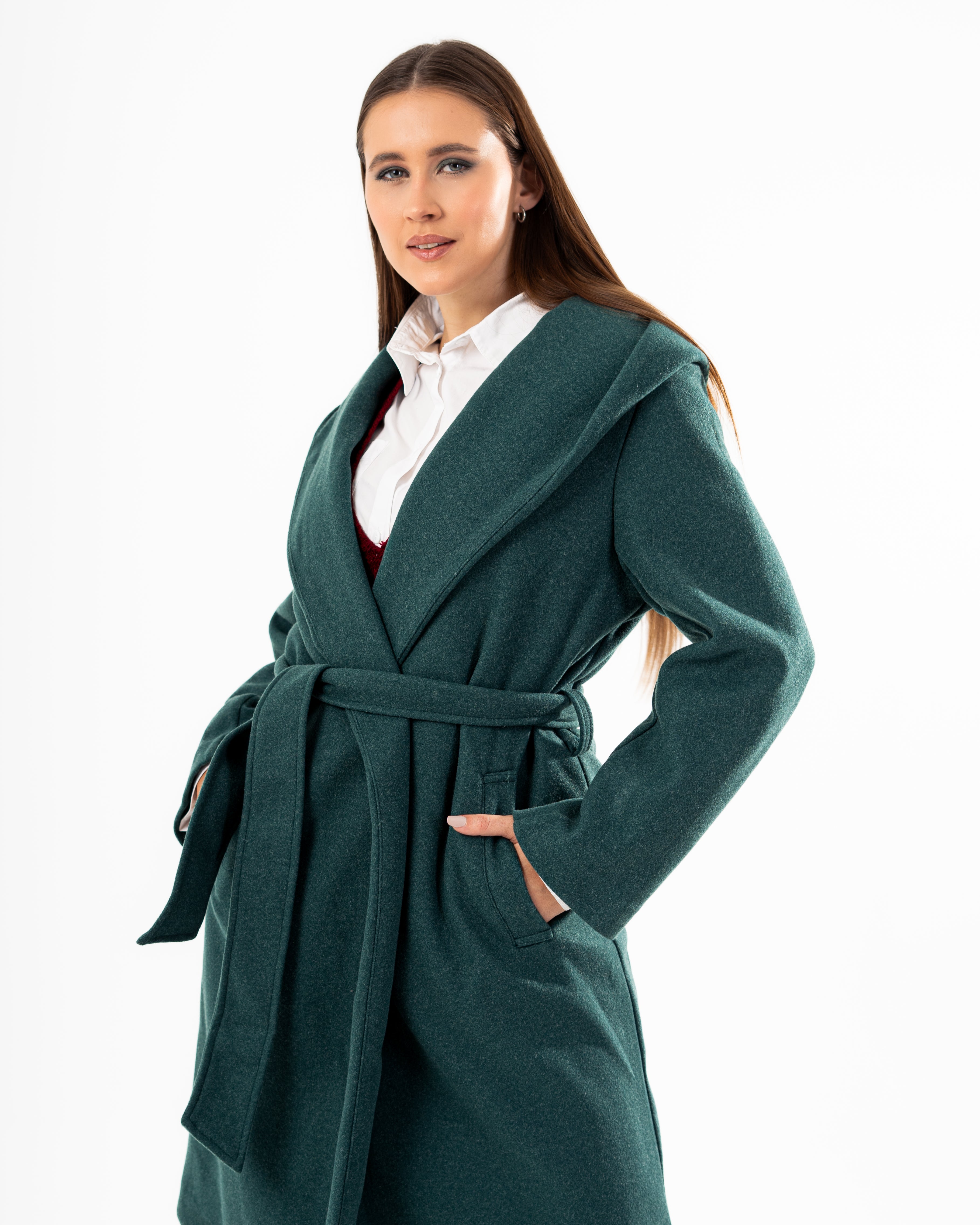 Wool Coat - Belted (Plain with Pockets)