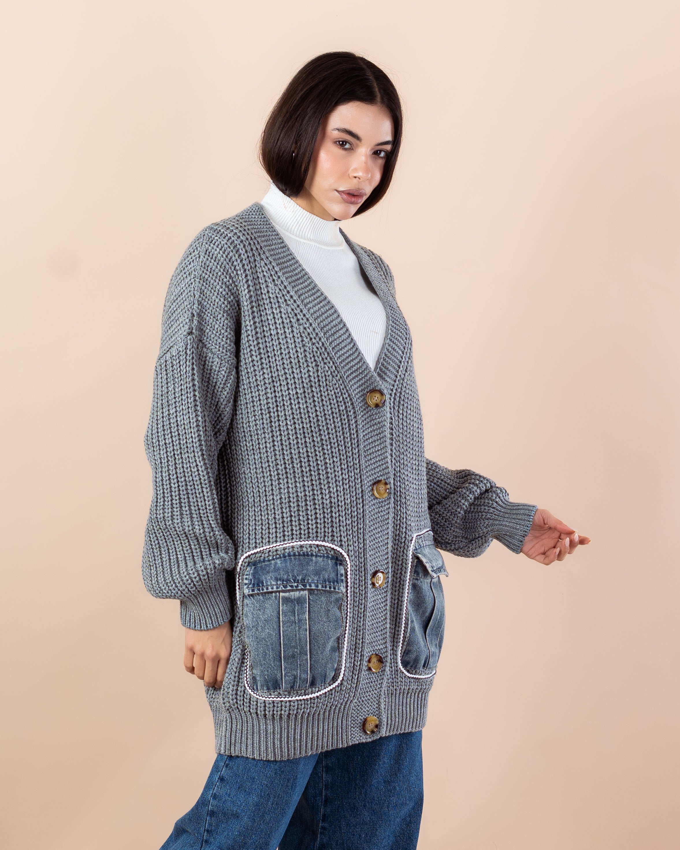 Knitwear Cardigan – (Denim Pocket)