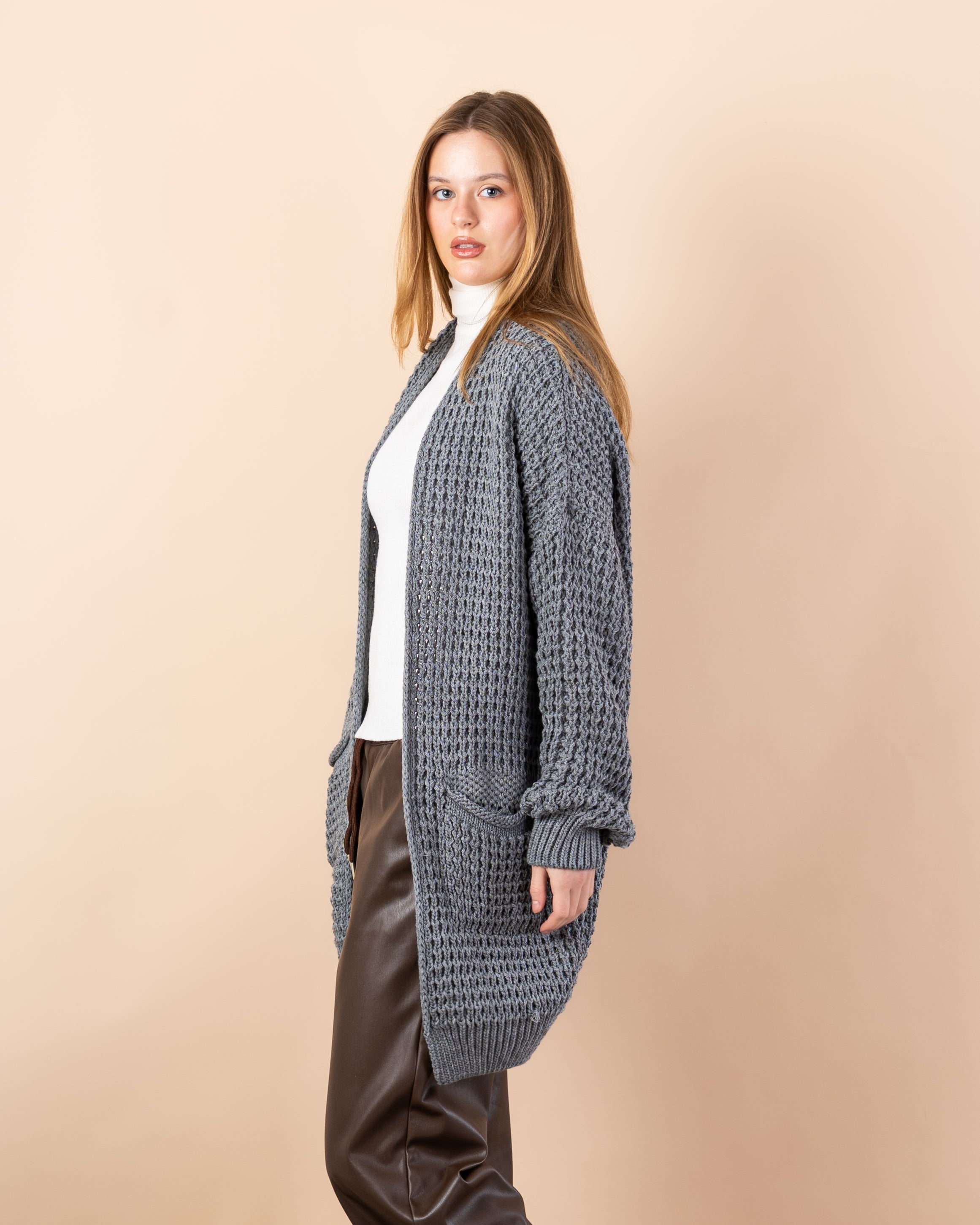 knit cardigan - Long with (2 pockets)