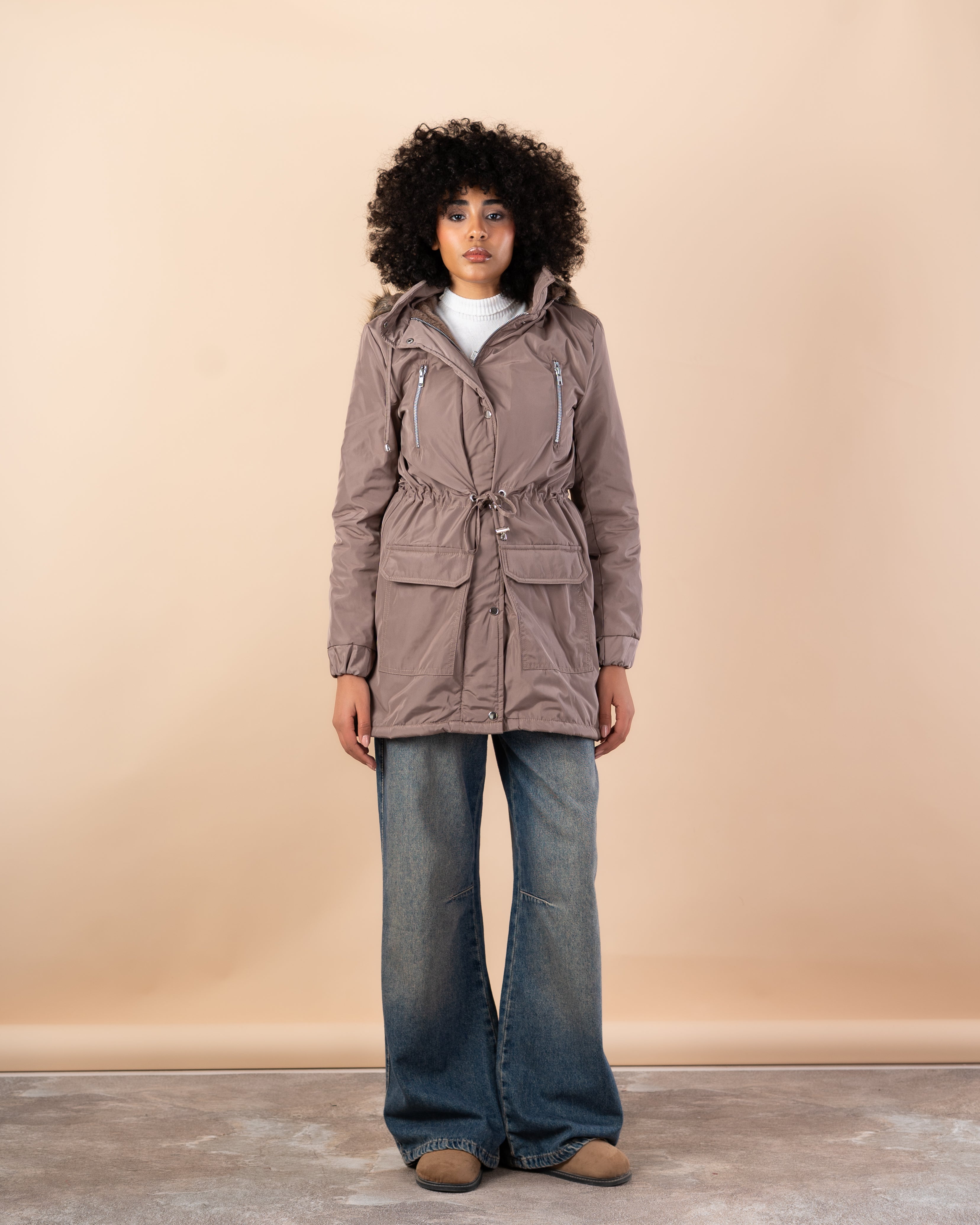 Waterproof jacket with fur hood