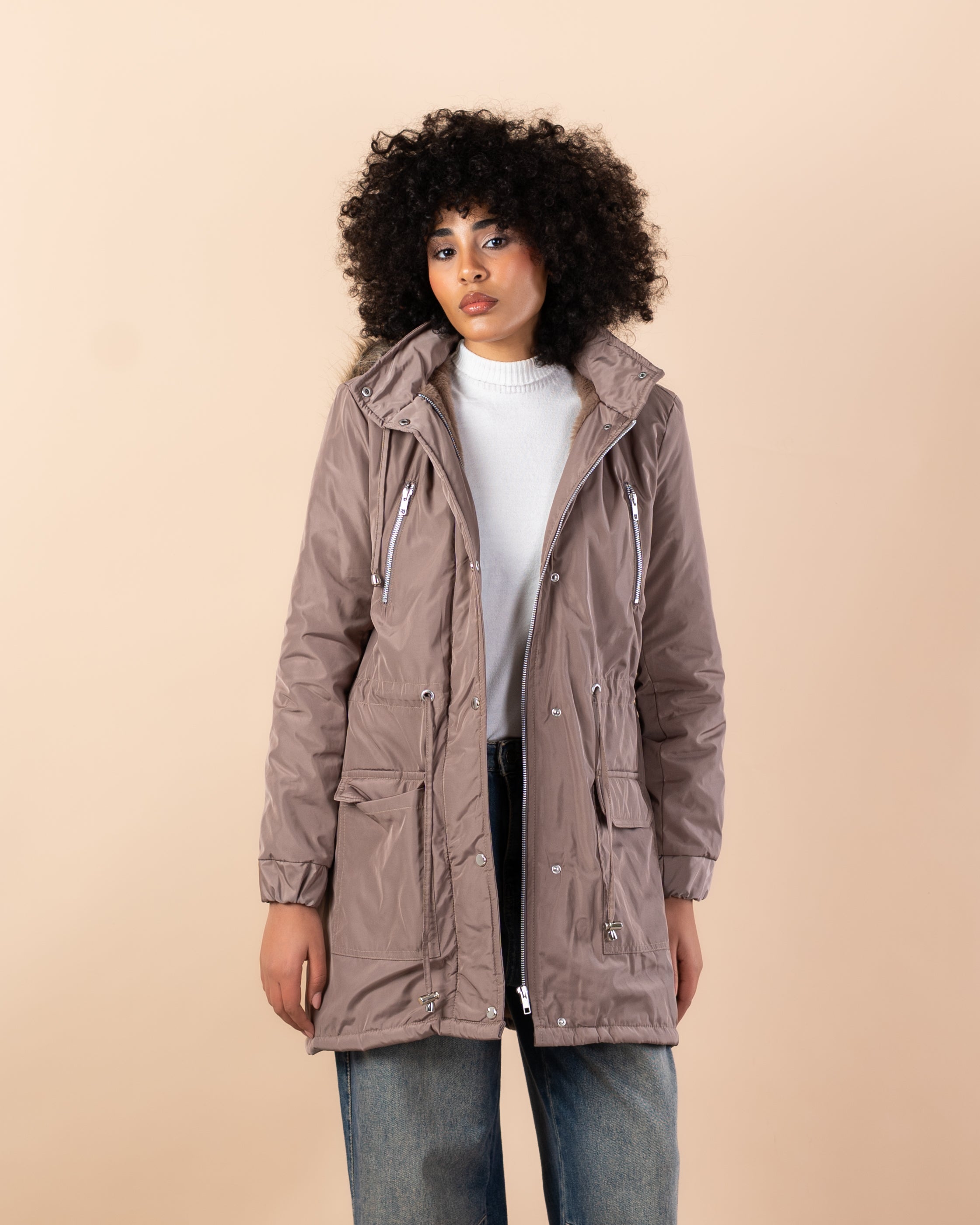 Waterproof jacket with fur hood