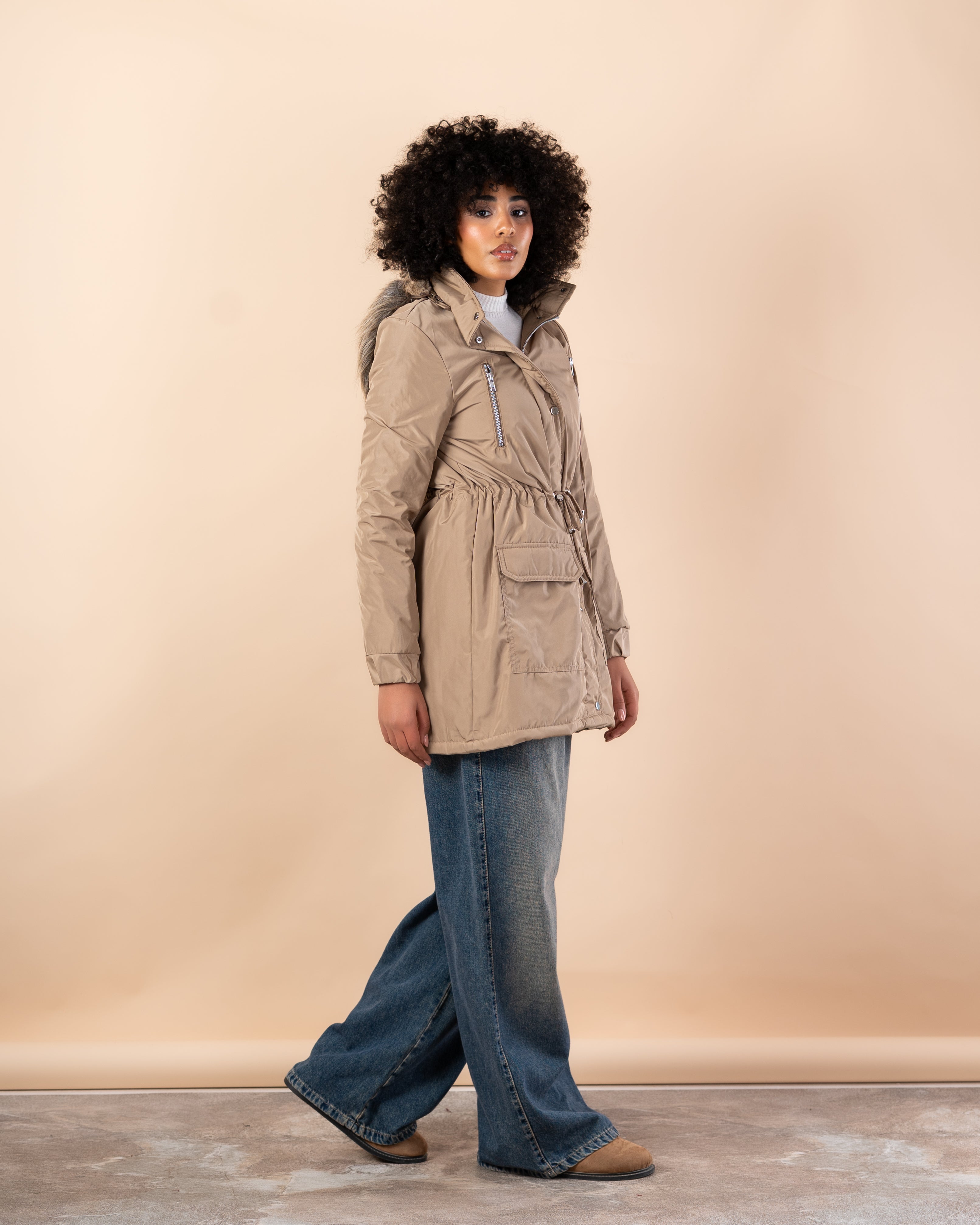 Waterproof jacket with fur hood