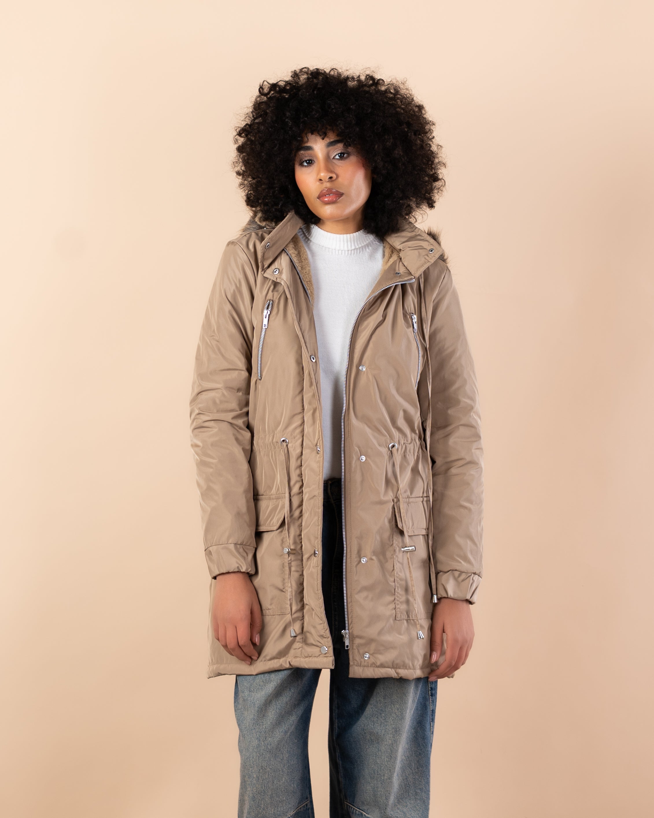 Waterproof jacket with fur hood