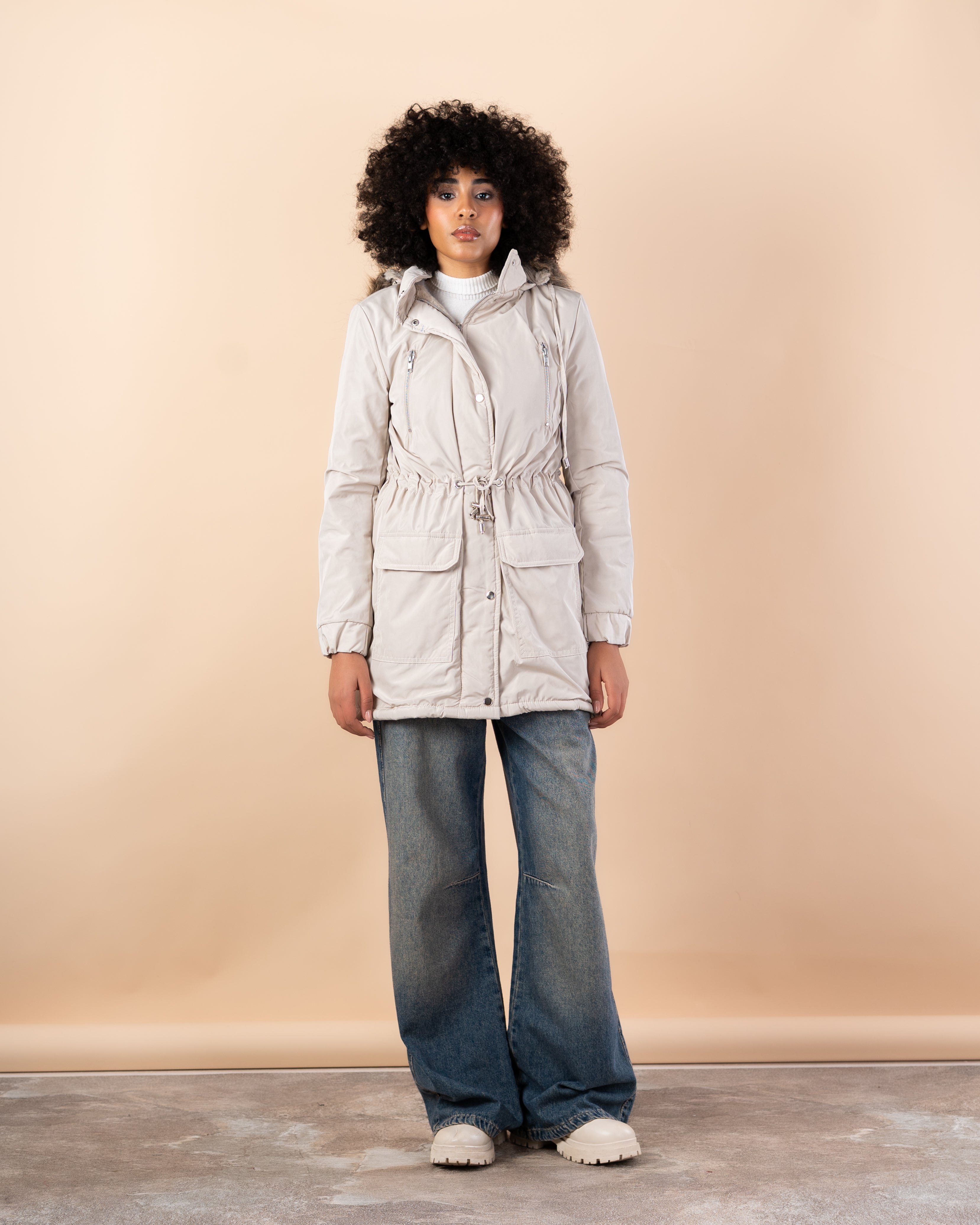 Waterproof jacket with fur hood