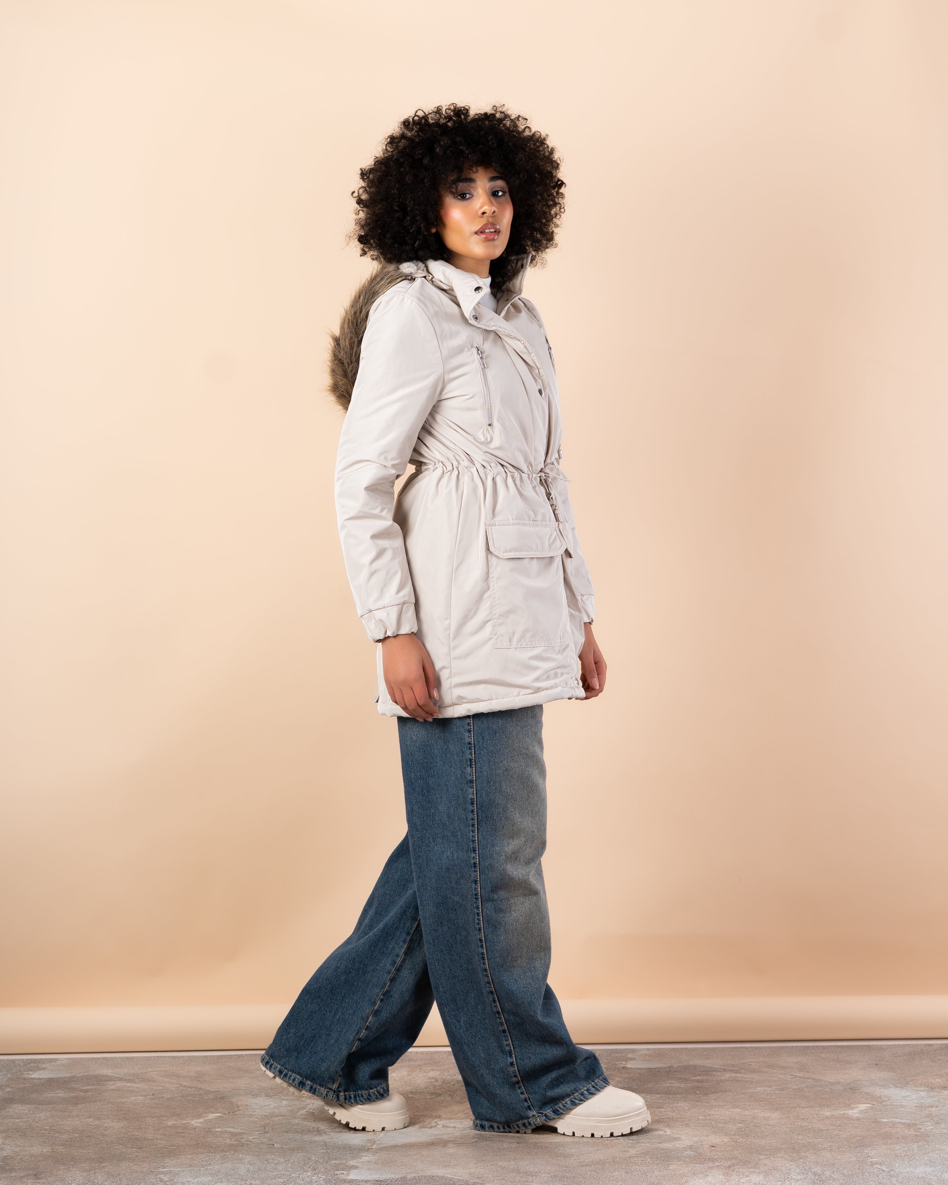 Waterproof jacket with fur hood