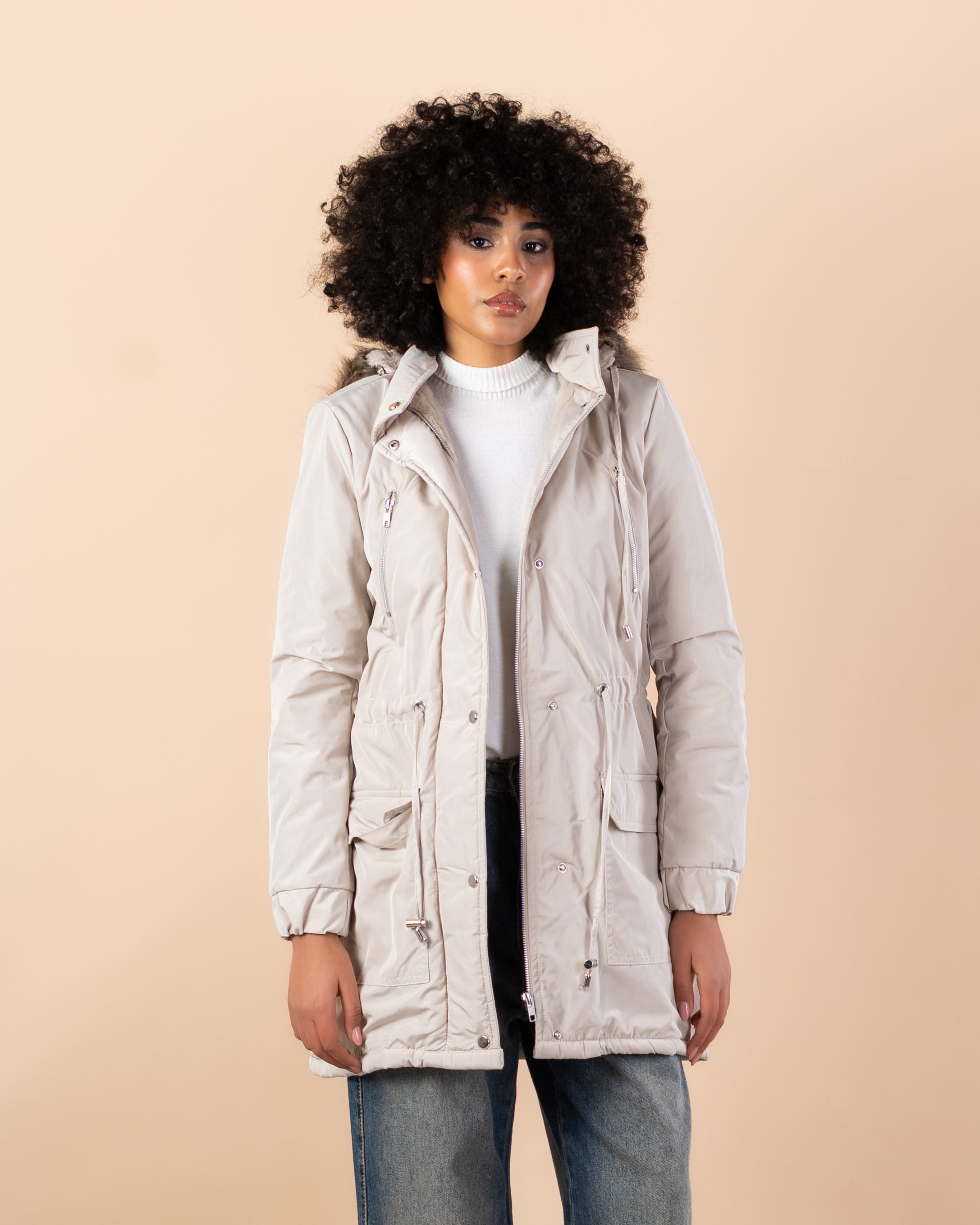 Waterproof jacket with fur hood