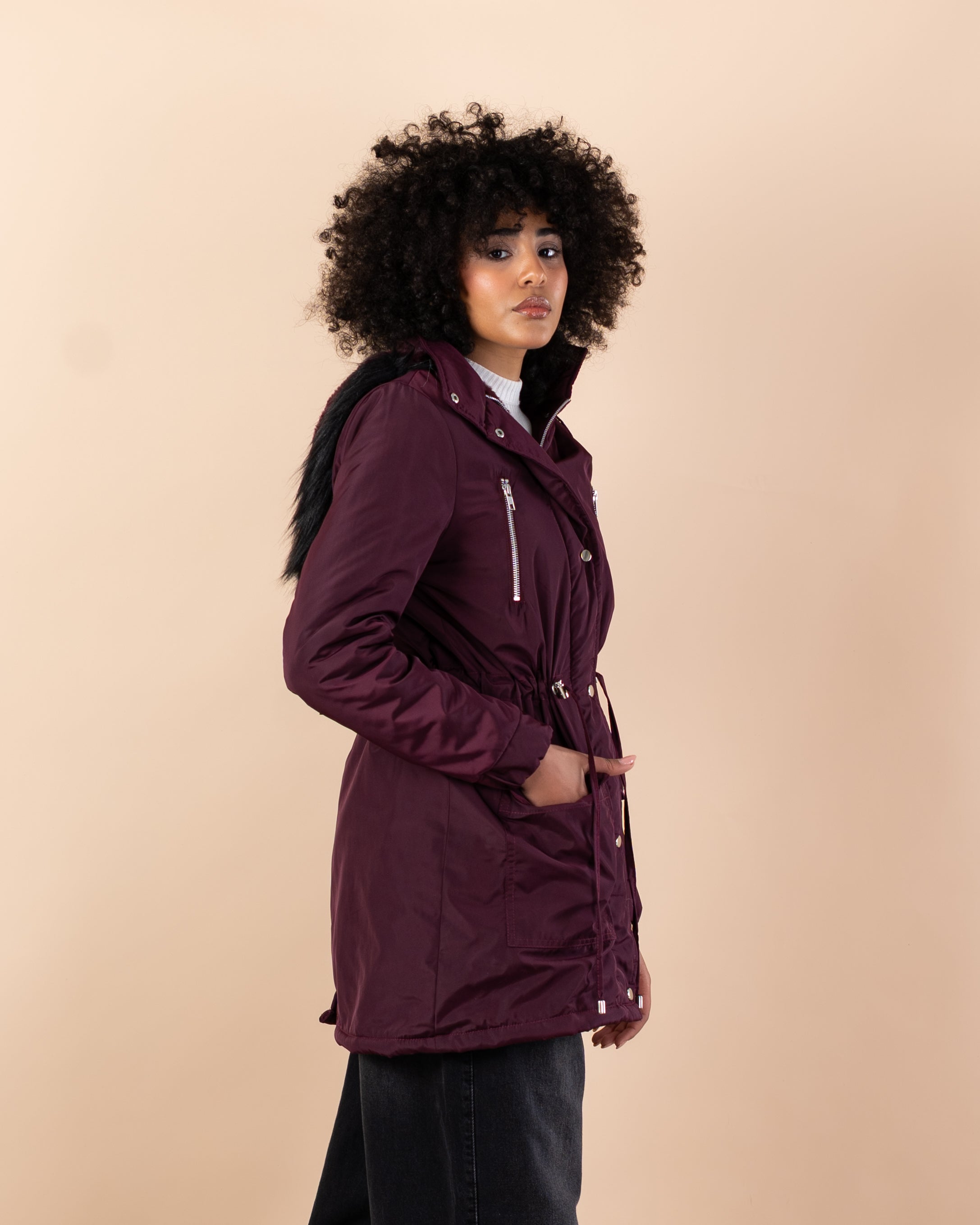 Waterproof jacket with fur hood