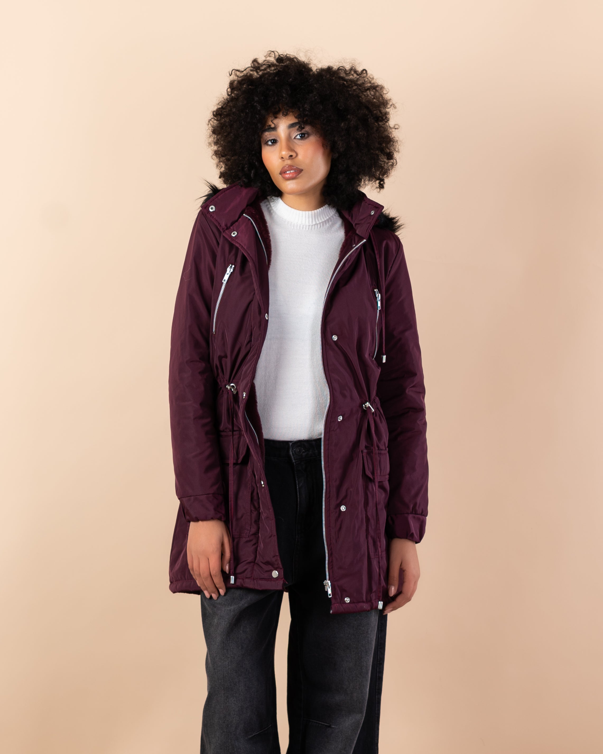 Waterproof jacket with fur hood