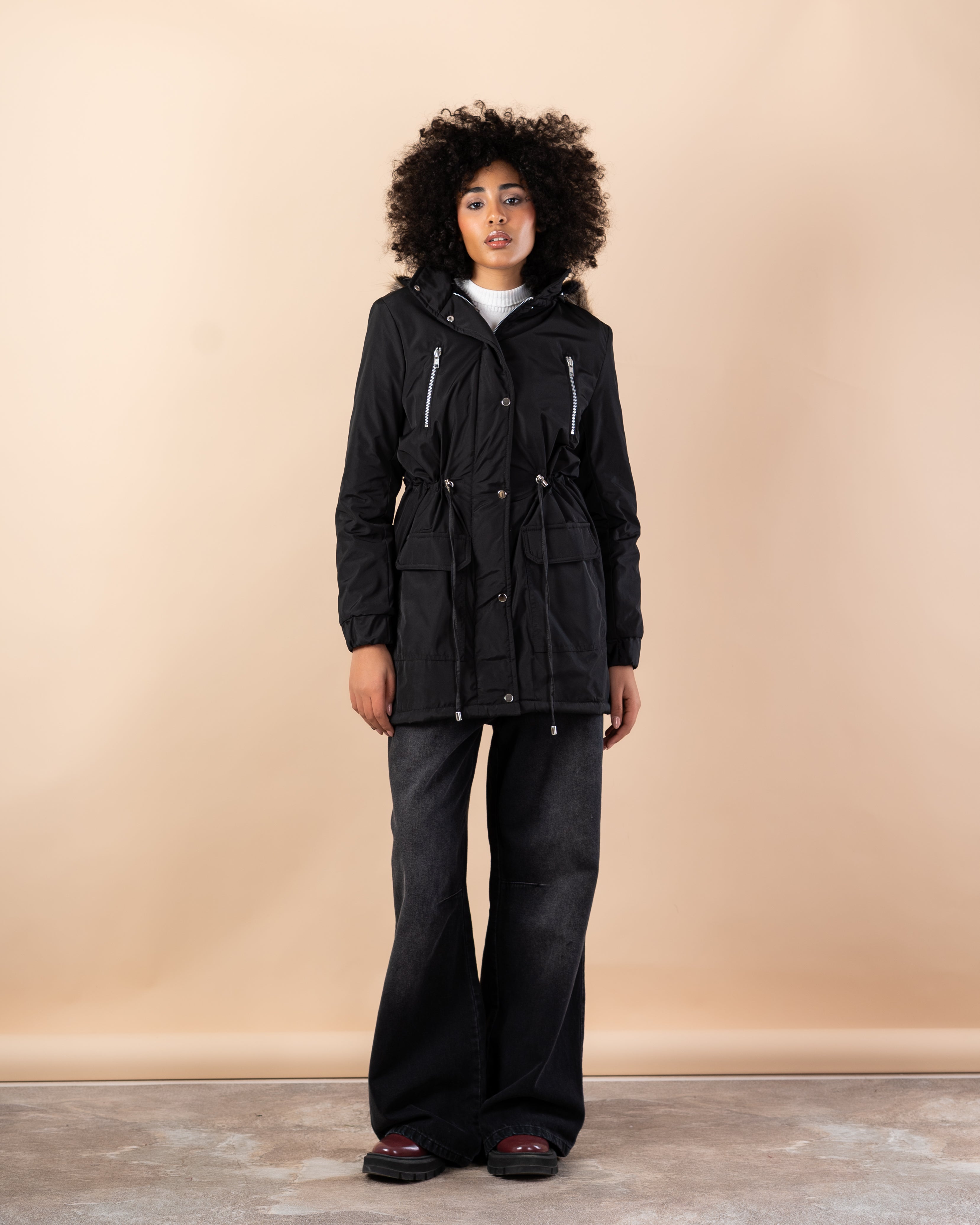 Waterproof jacket with fur hood