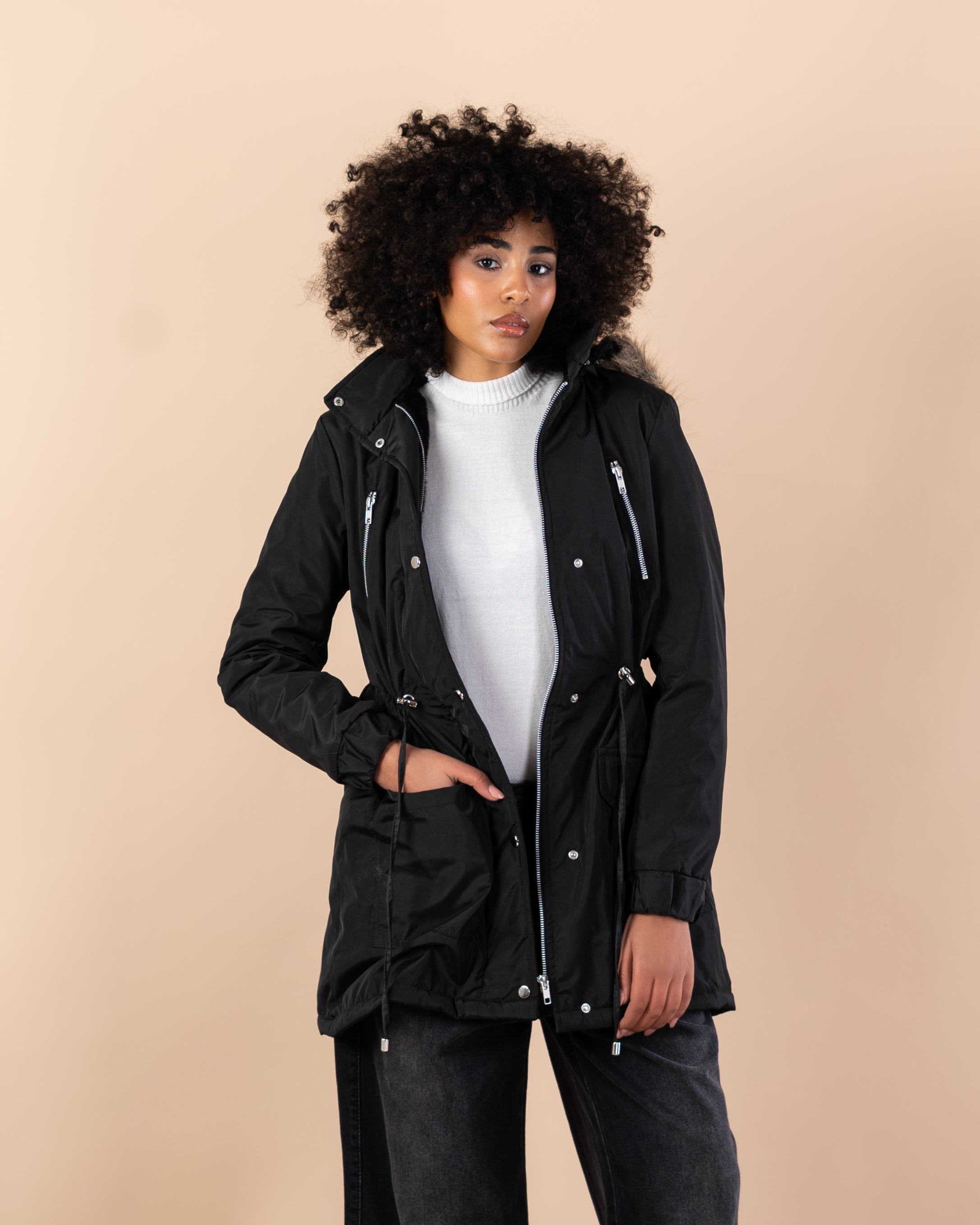 Waterproof jacket with fur hood