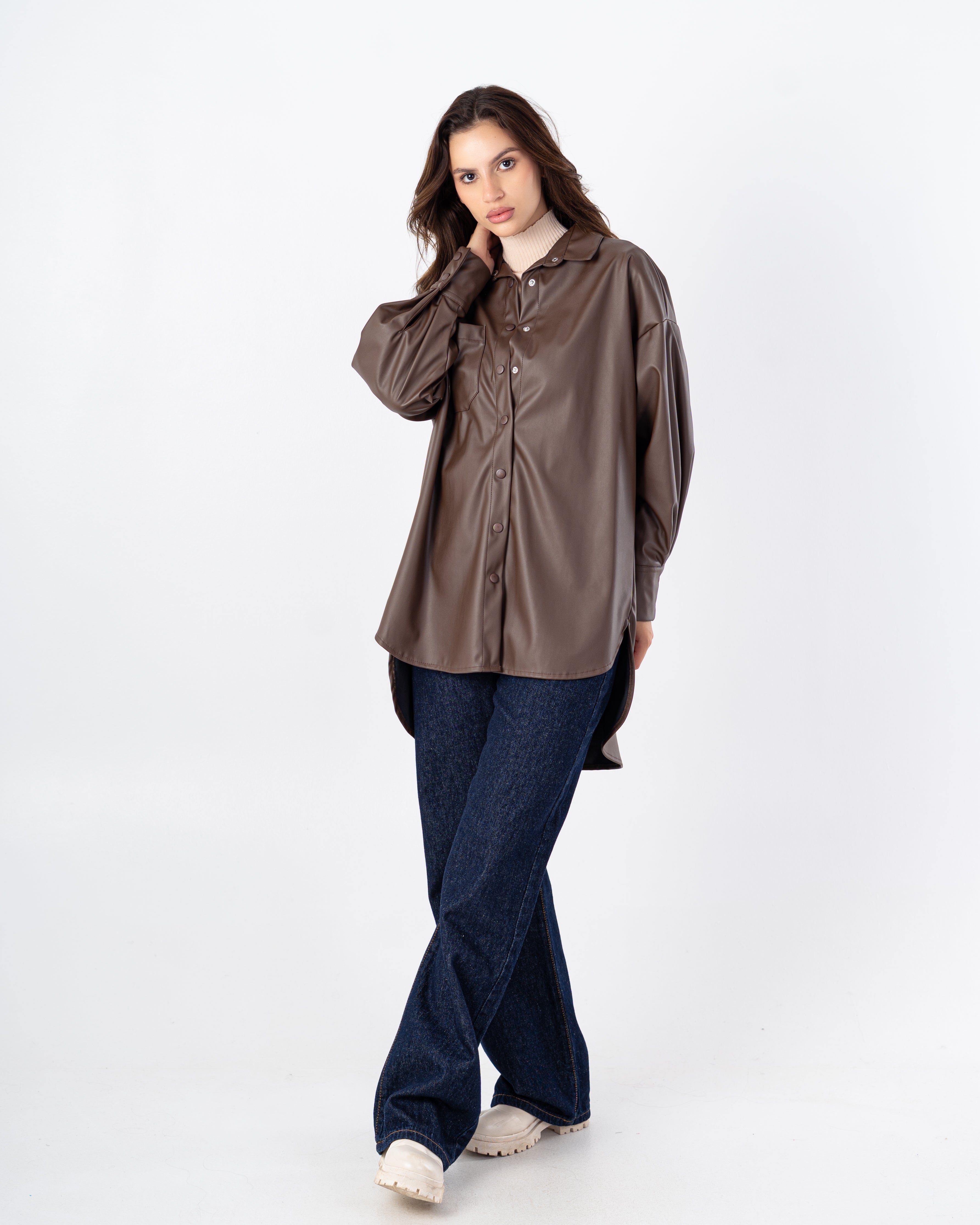 Leather Shirt – Chest Pocket (Snap Buttons)