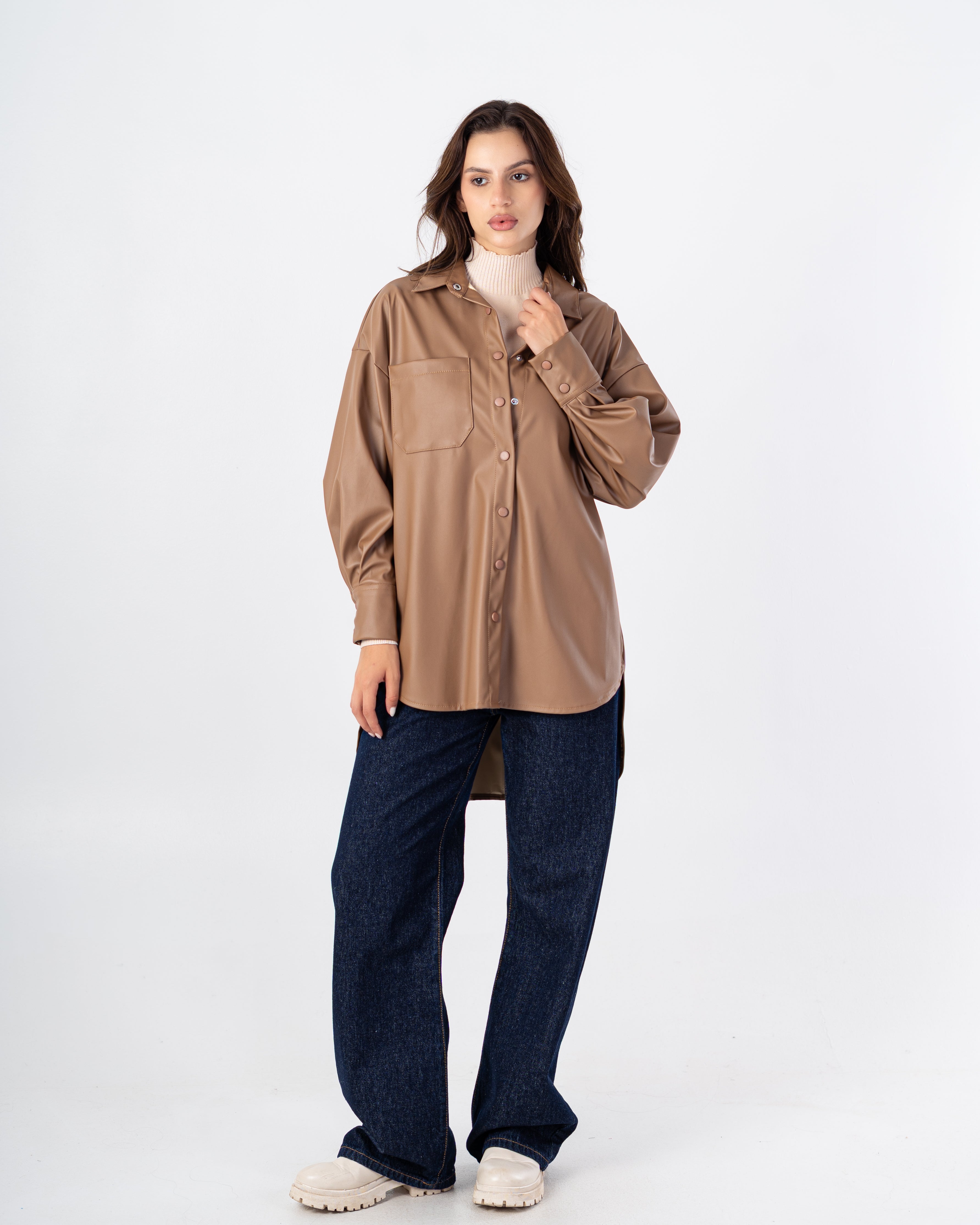 Leather Shirt – Chest Pocket (Snap Buttons)