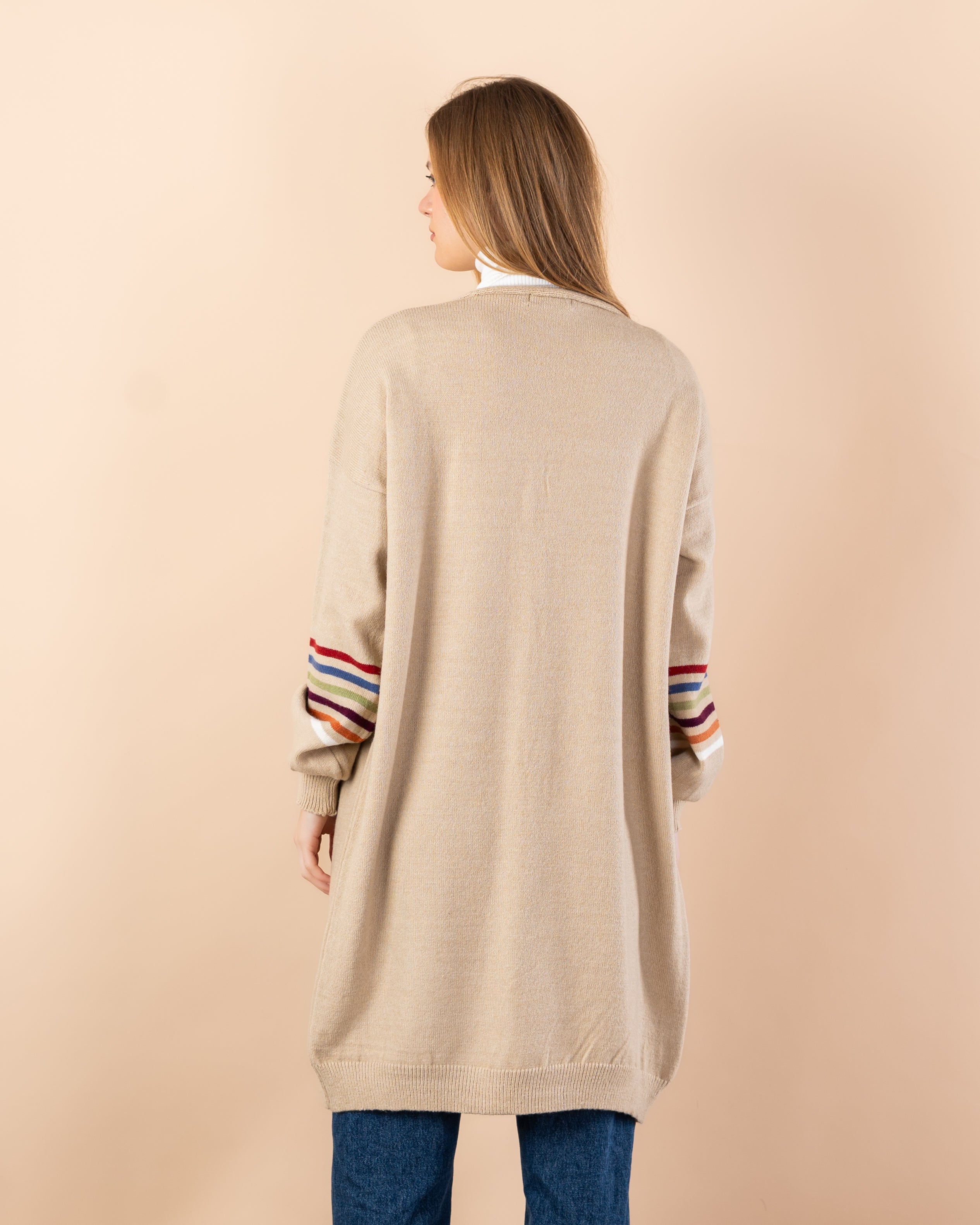 Knitted cardigan in - colors on the sleeves