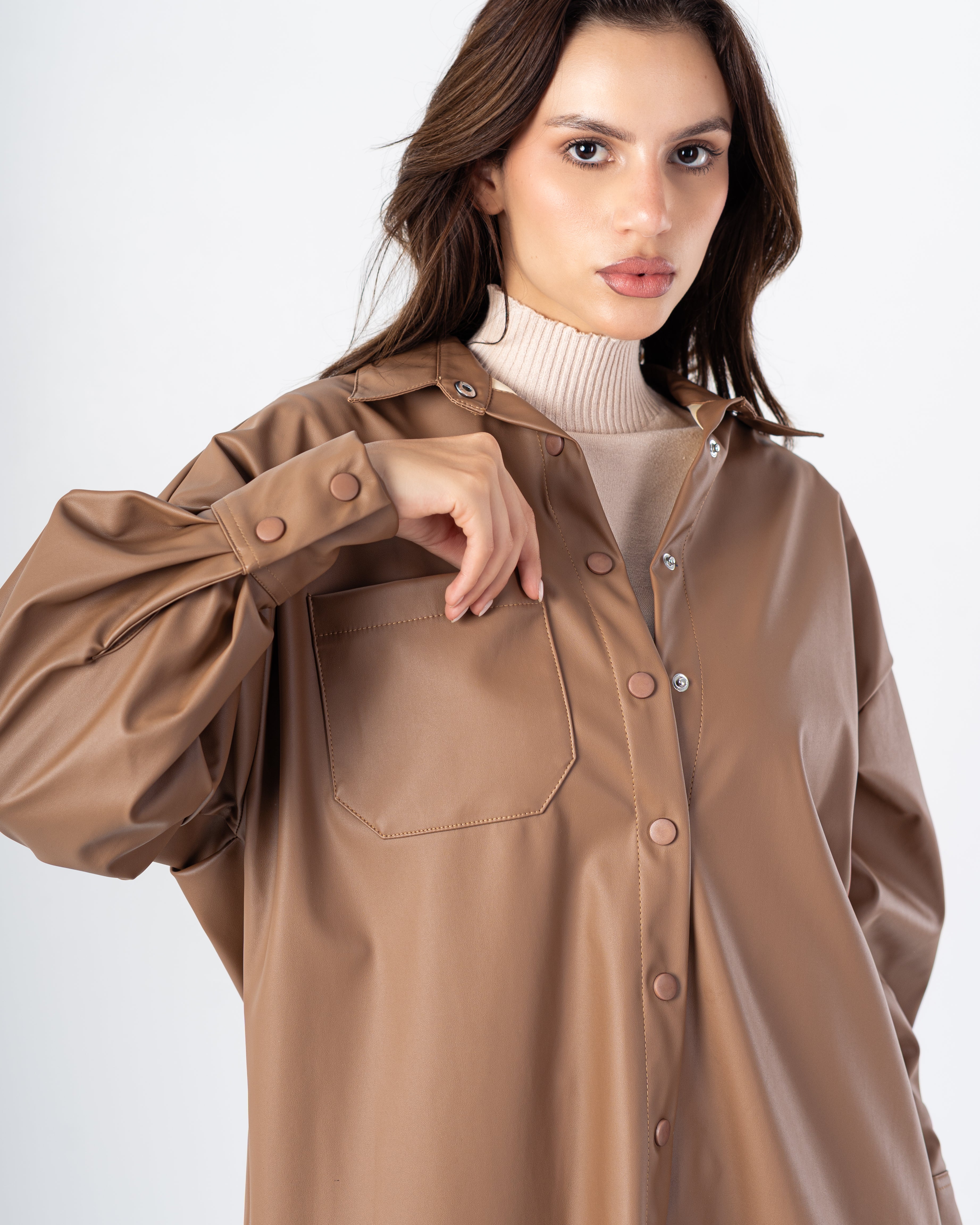 Leather Shirt – Chest Pocket (Snap Buttons)