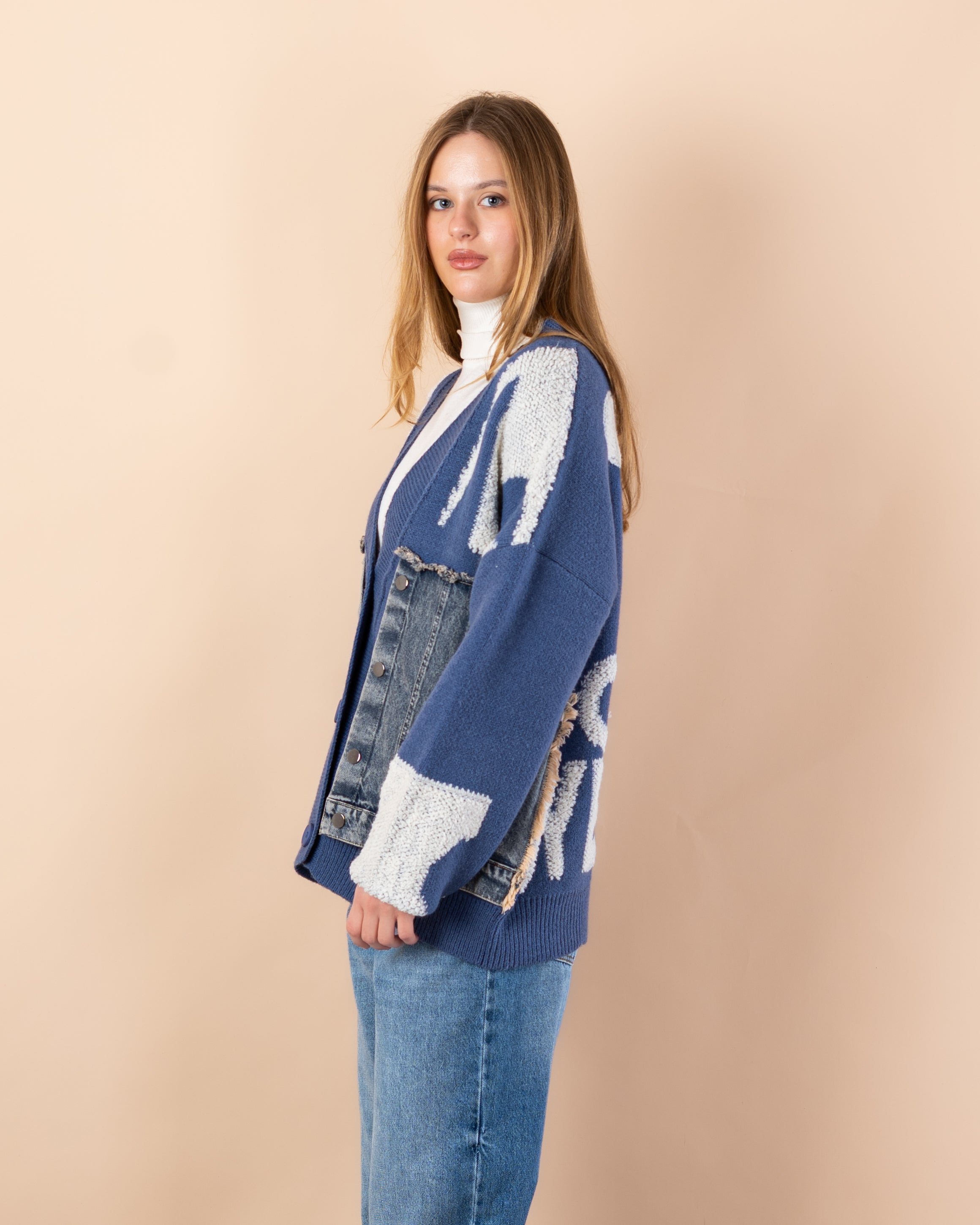 Knitted cardigan with -  2 pockets denim
