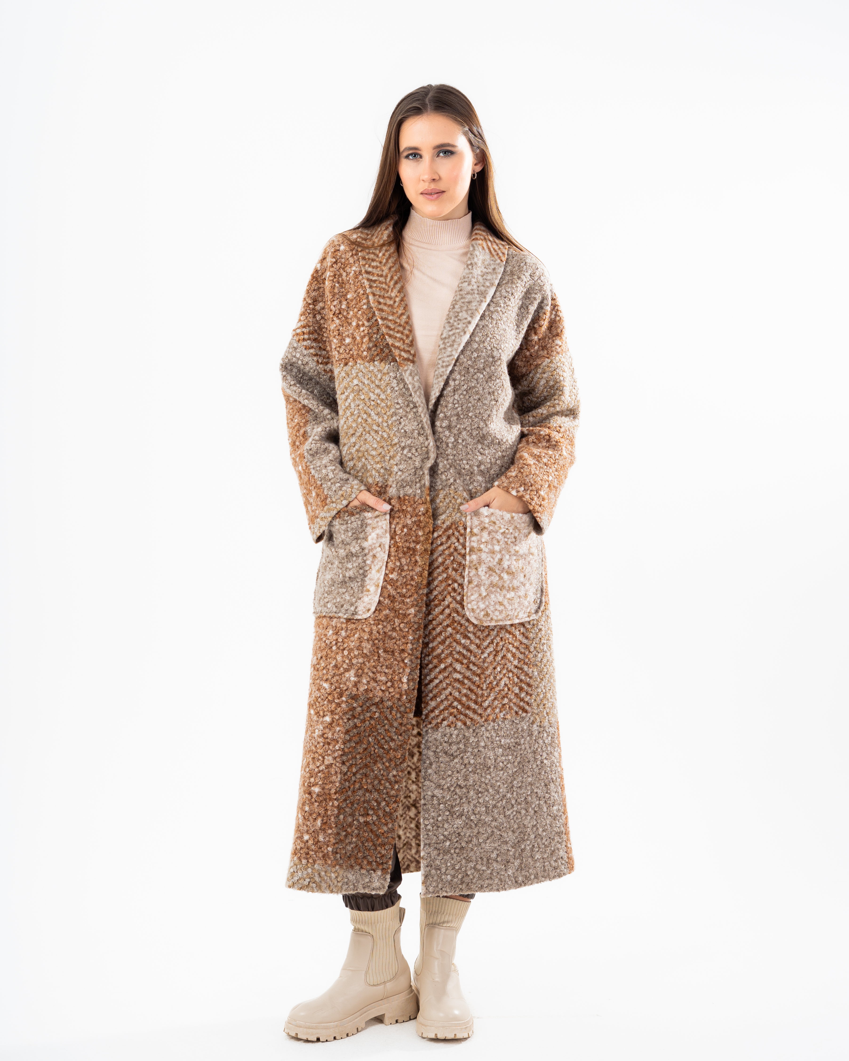 Wool Coat - Zigzag Pattern (2-Pockets)