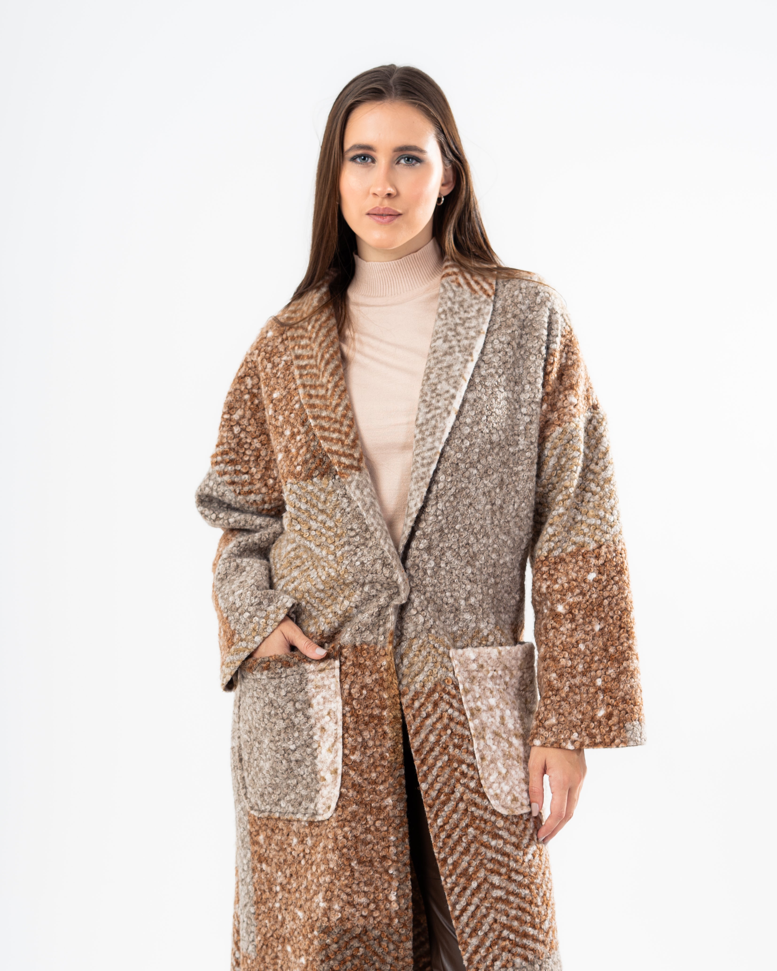 Wool Coat - Zigzag Pattern (2-Pockets)