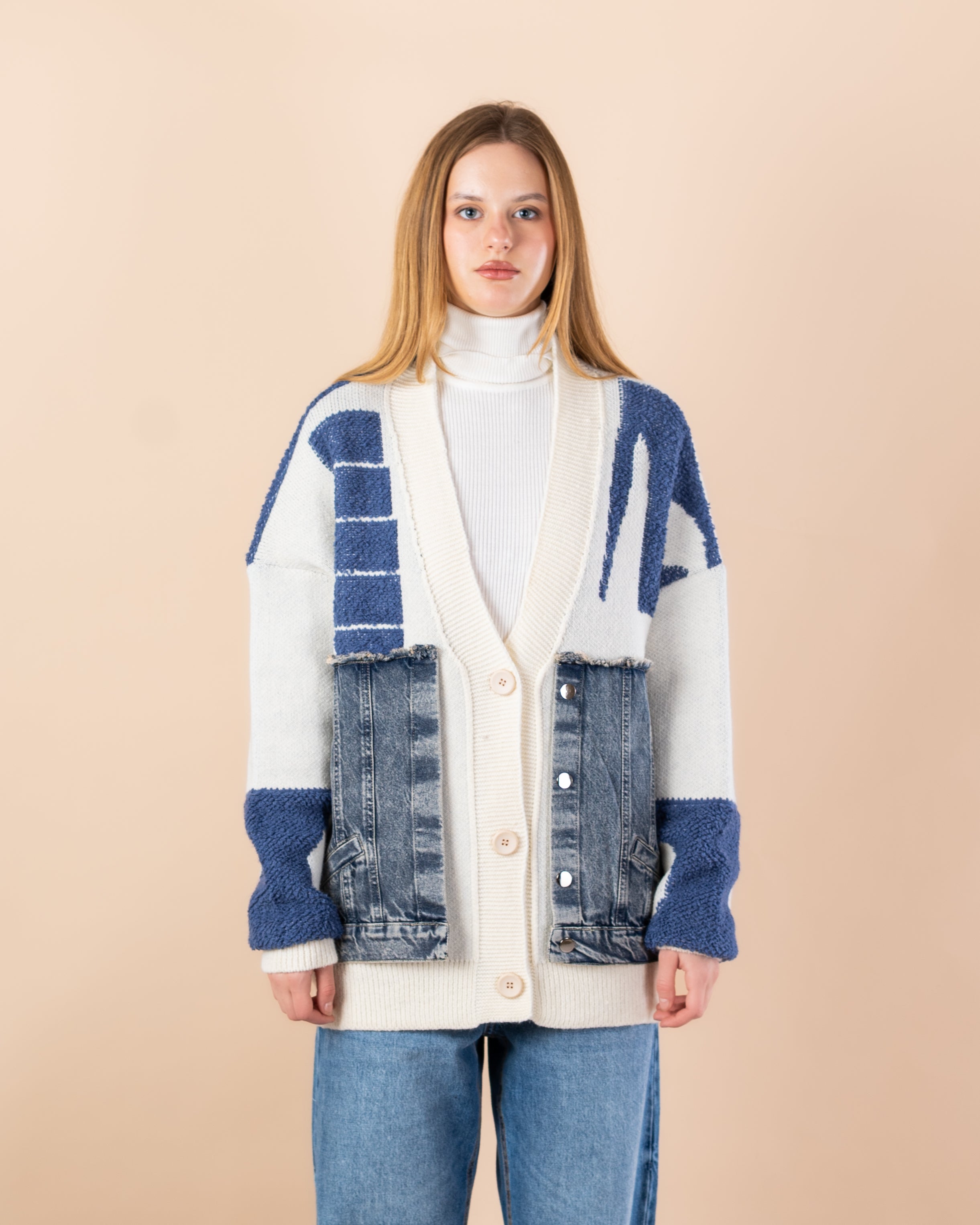 Knitted cardigan with -  2 pockets denim