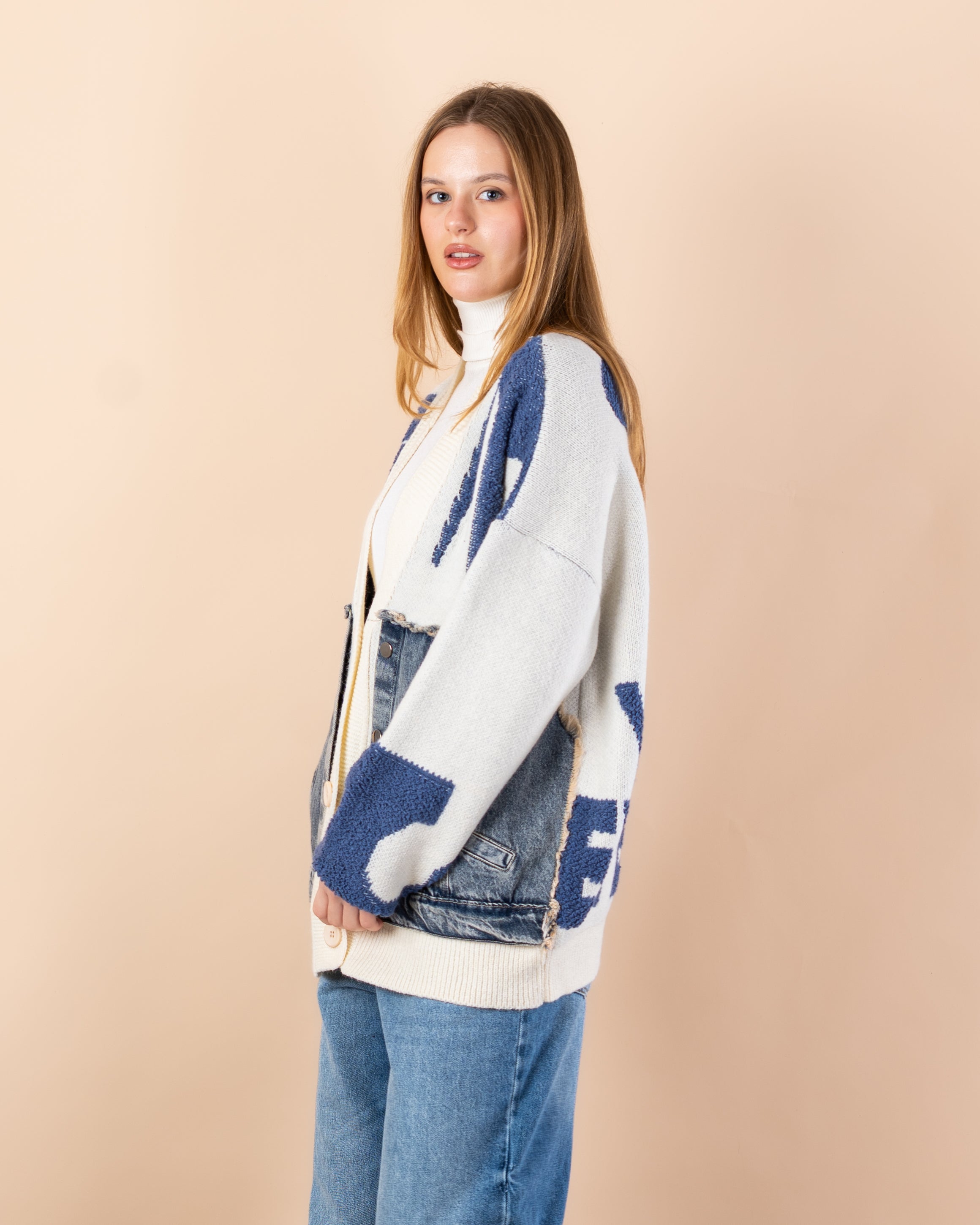 Knitted cardigan with -  2 pockets denim