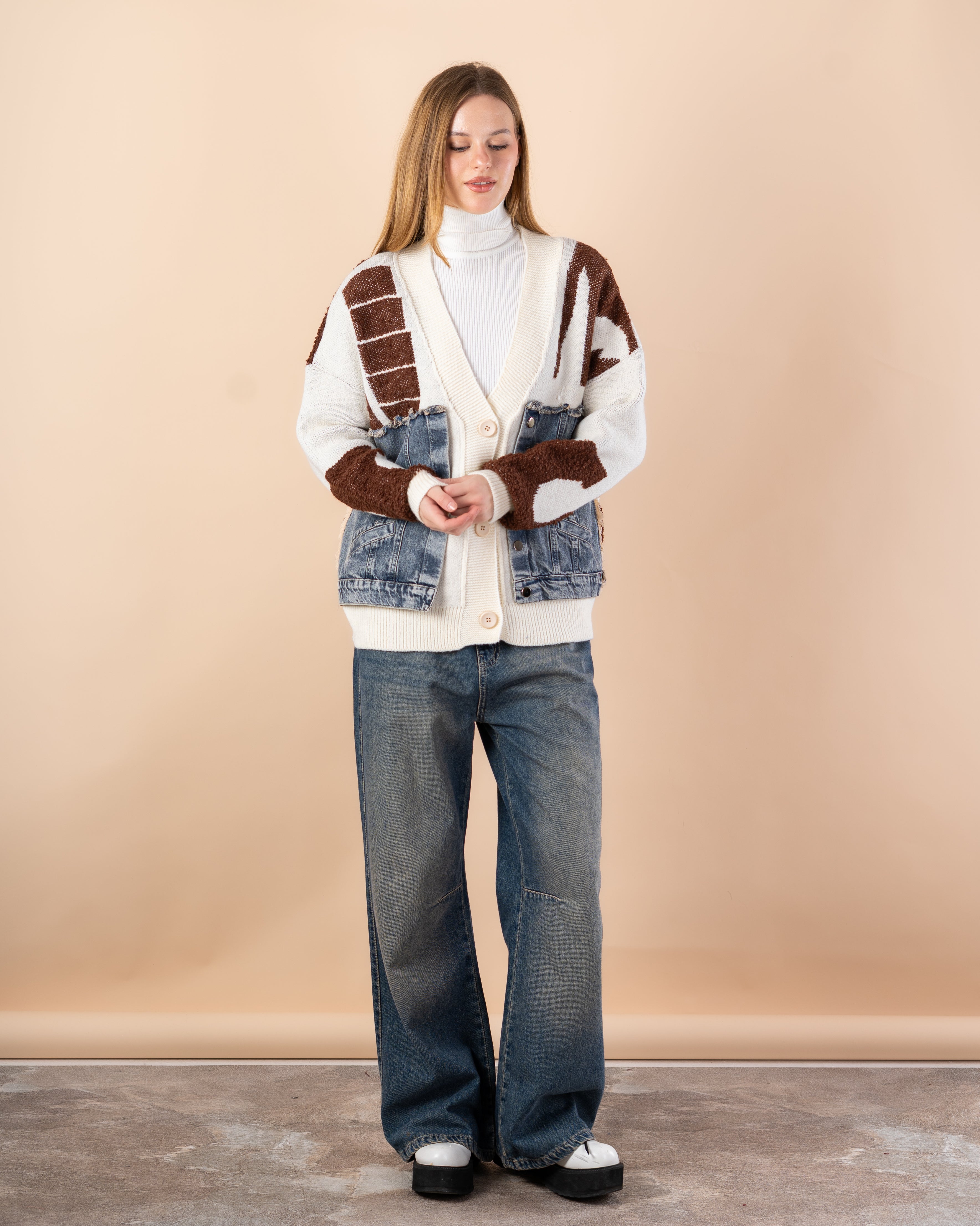 Knitted cardigan with -  2 pockets denim