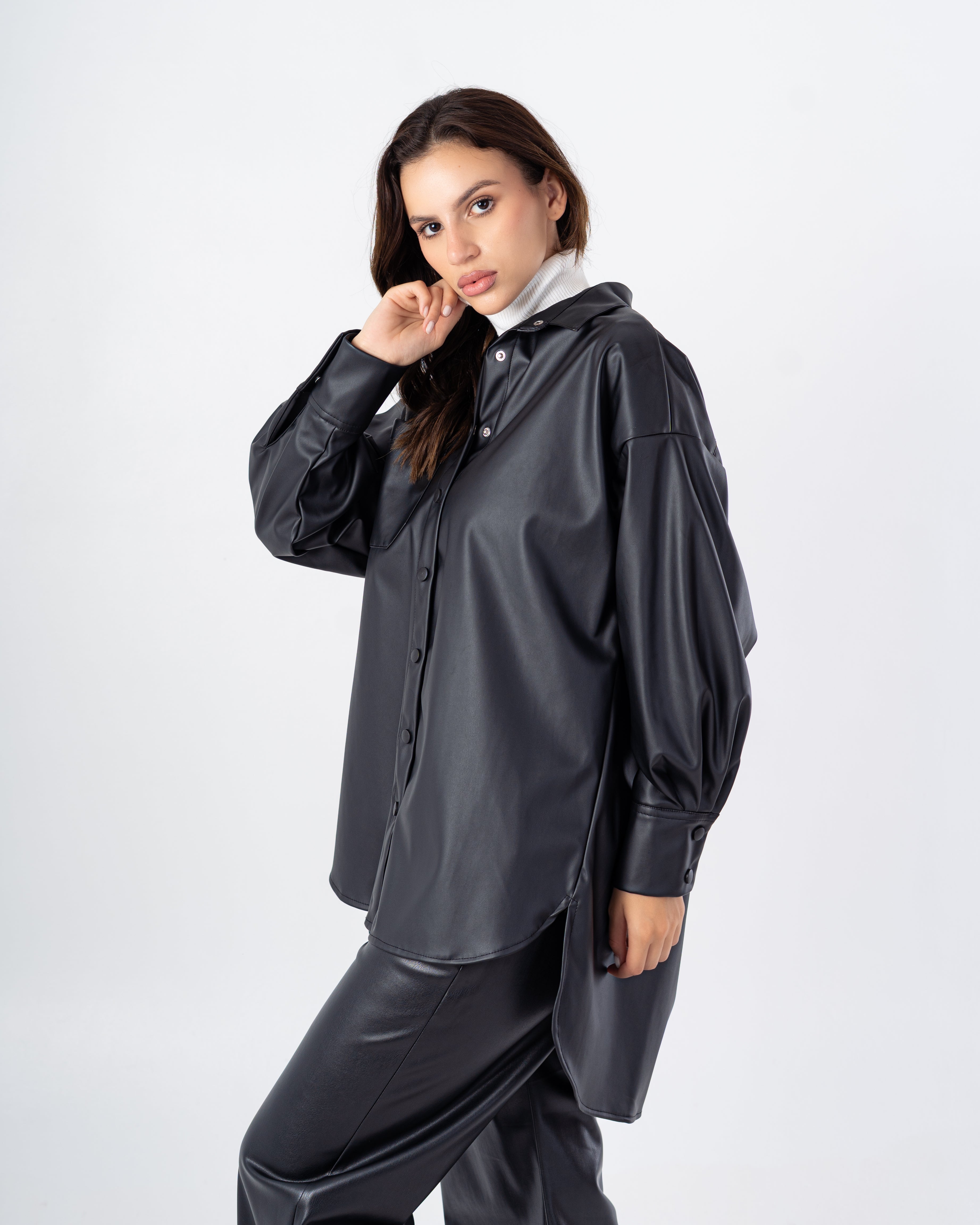 Leather Shirt – Chest Pocket (Snap Buttons)