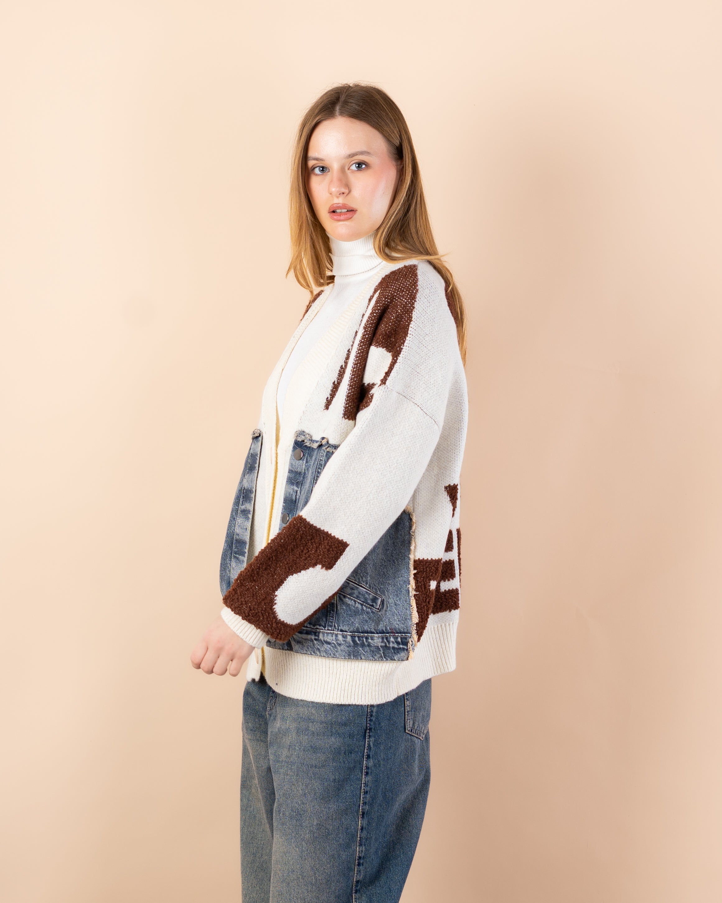 Knitted cardigan with -  2 pockets denim