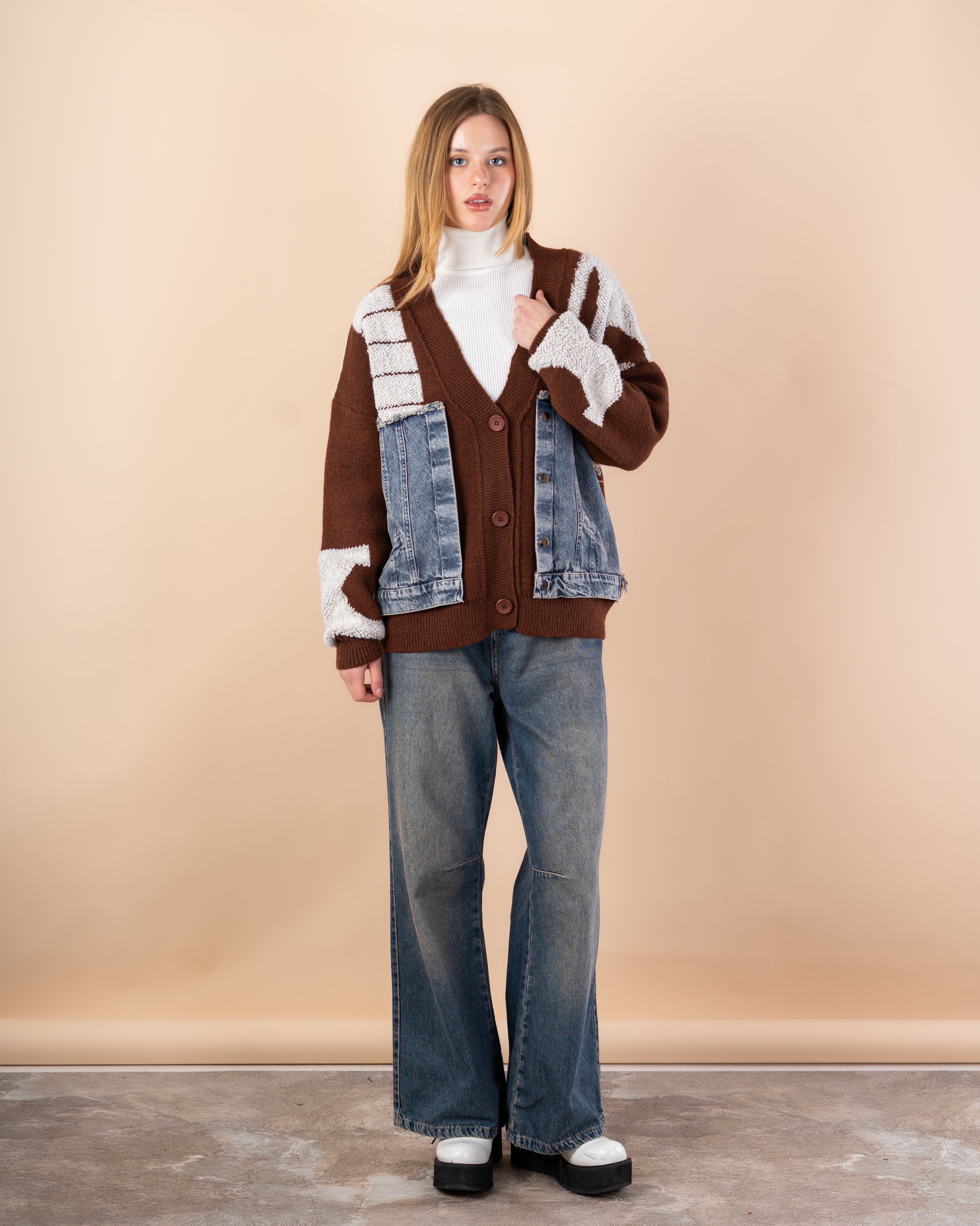 Knitted cardigan with -  2 pockets denim