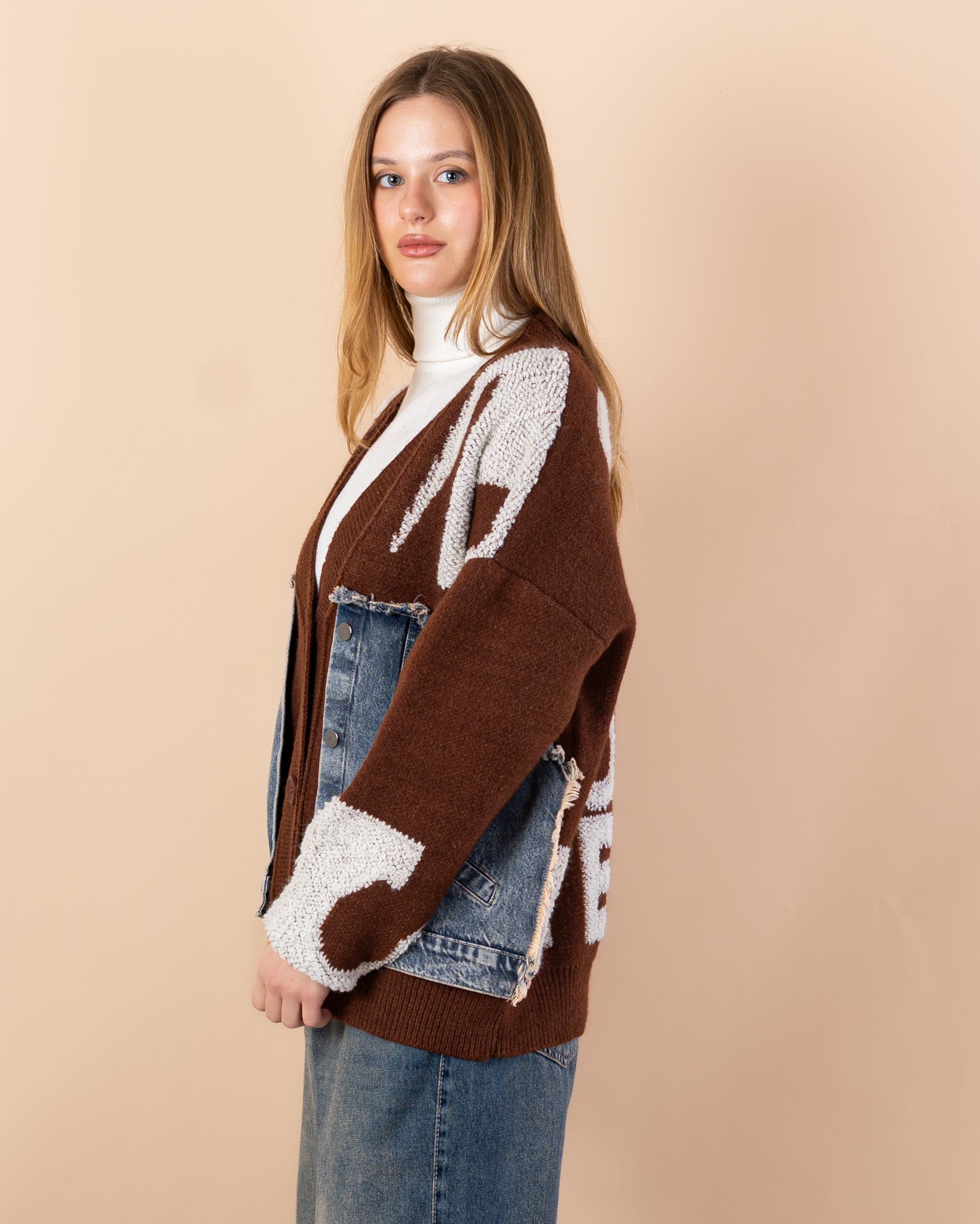 Knitted cardigan with -  2 pockets denim