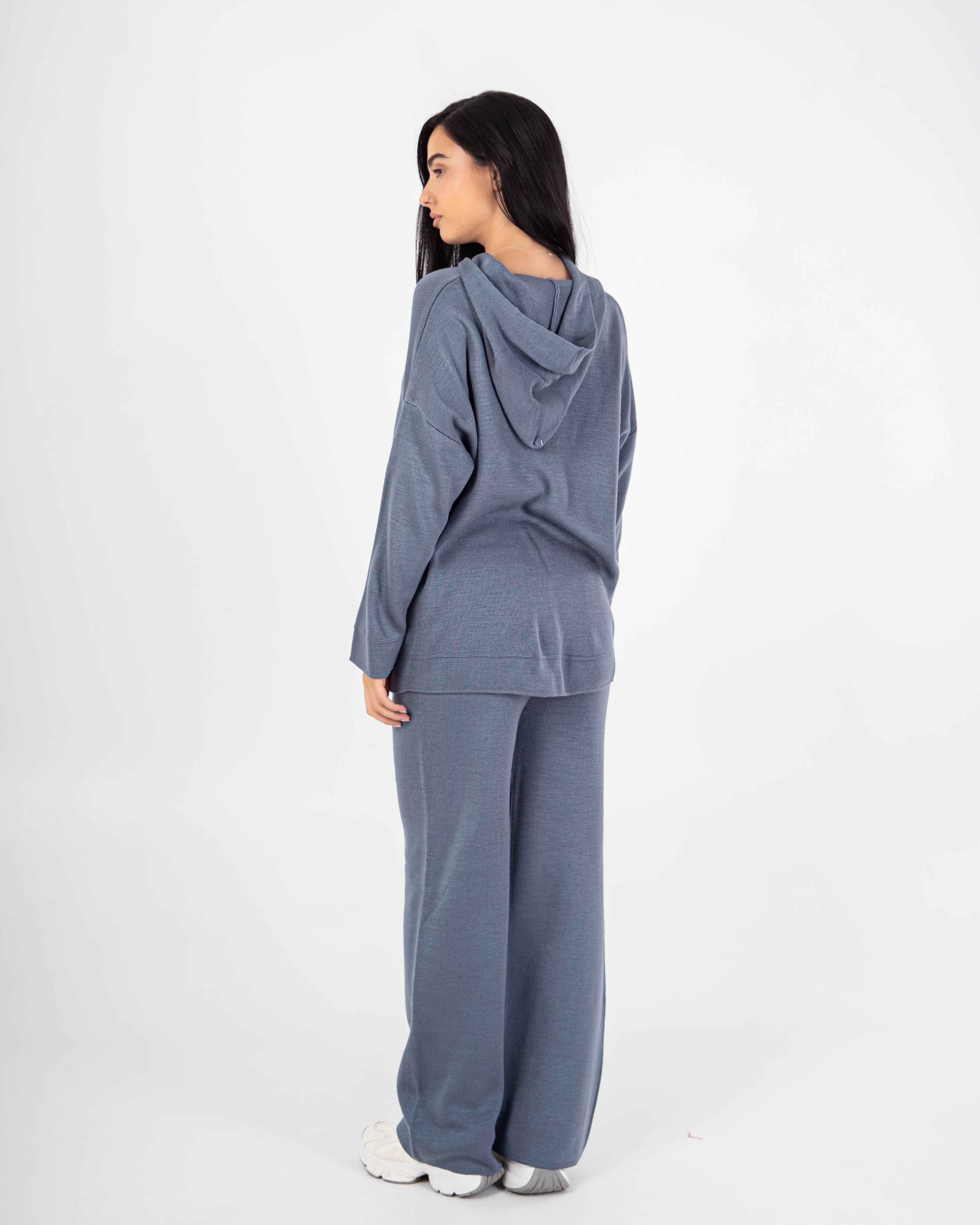Knitwear plain suit with a hood