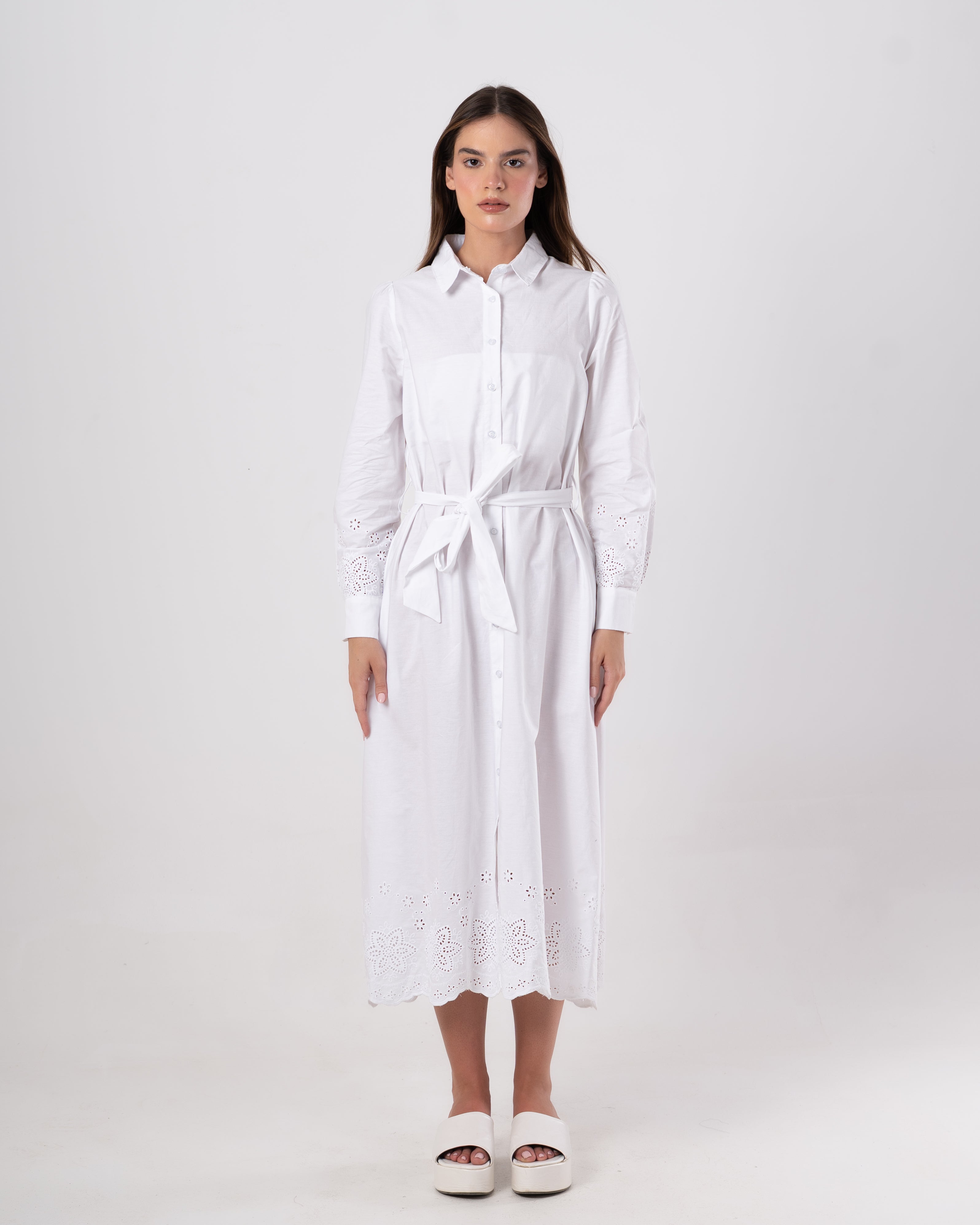 Embroidered Striped - Dress with Flora Trim