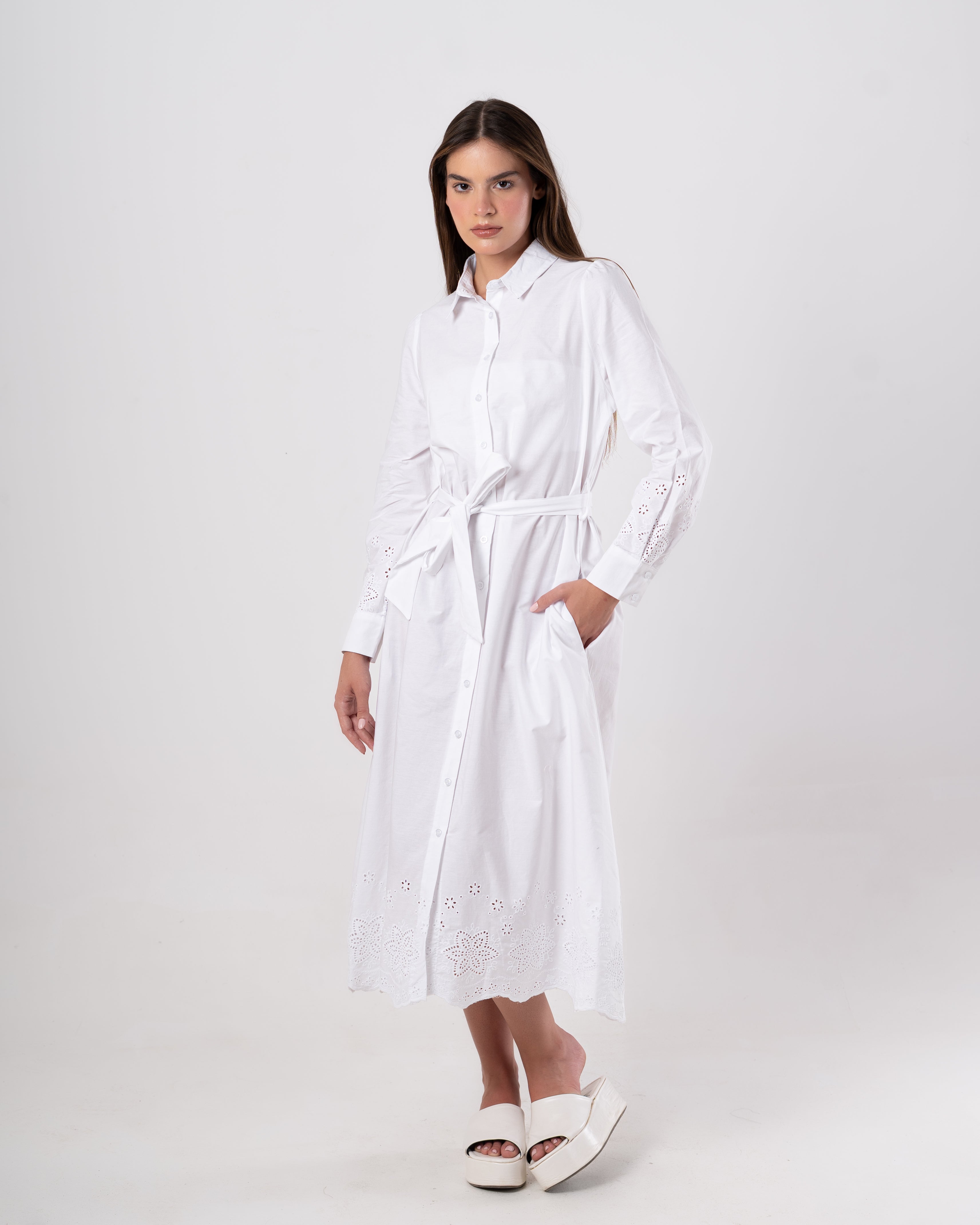 Embroidered Striped - Dress with Flora Trim