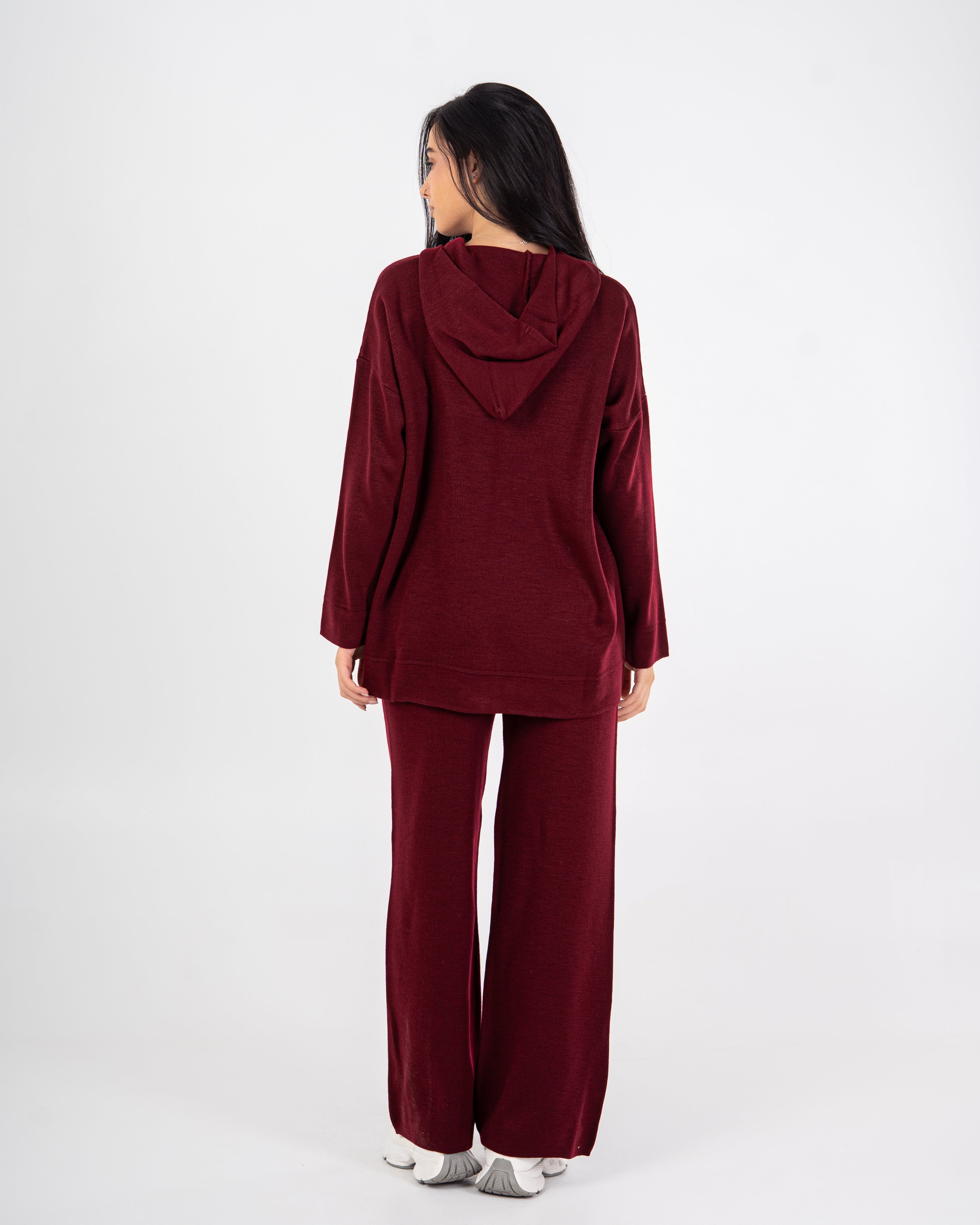 Knitwear plain suit with a hood