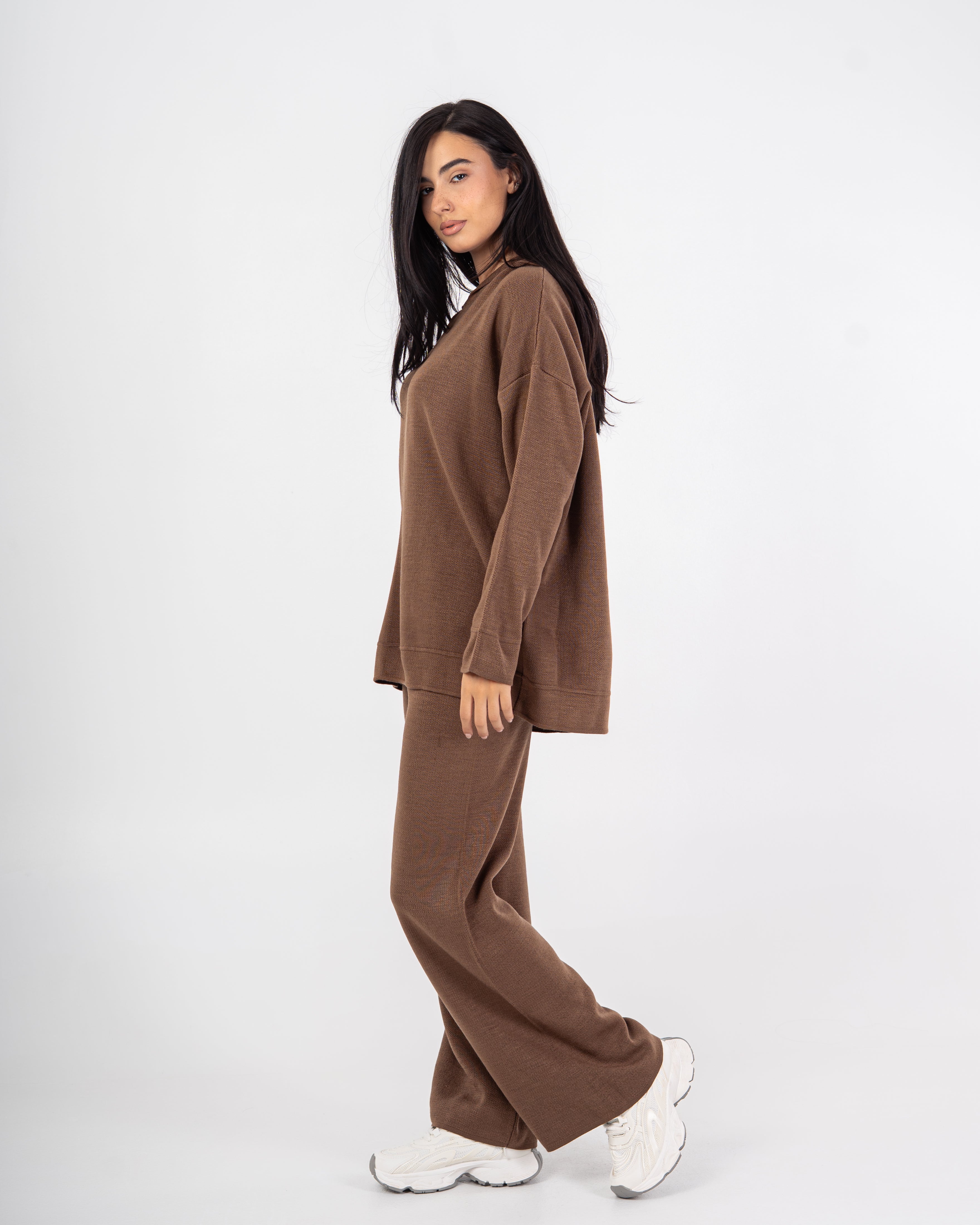 Knitwear plain suit with a hood