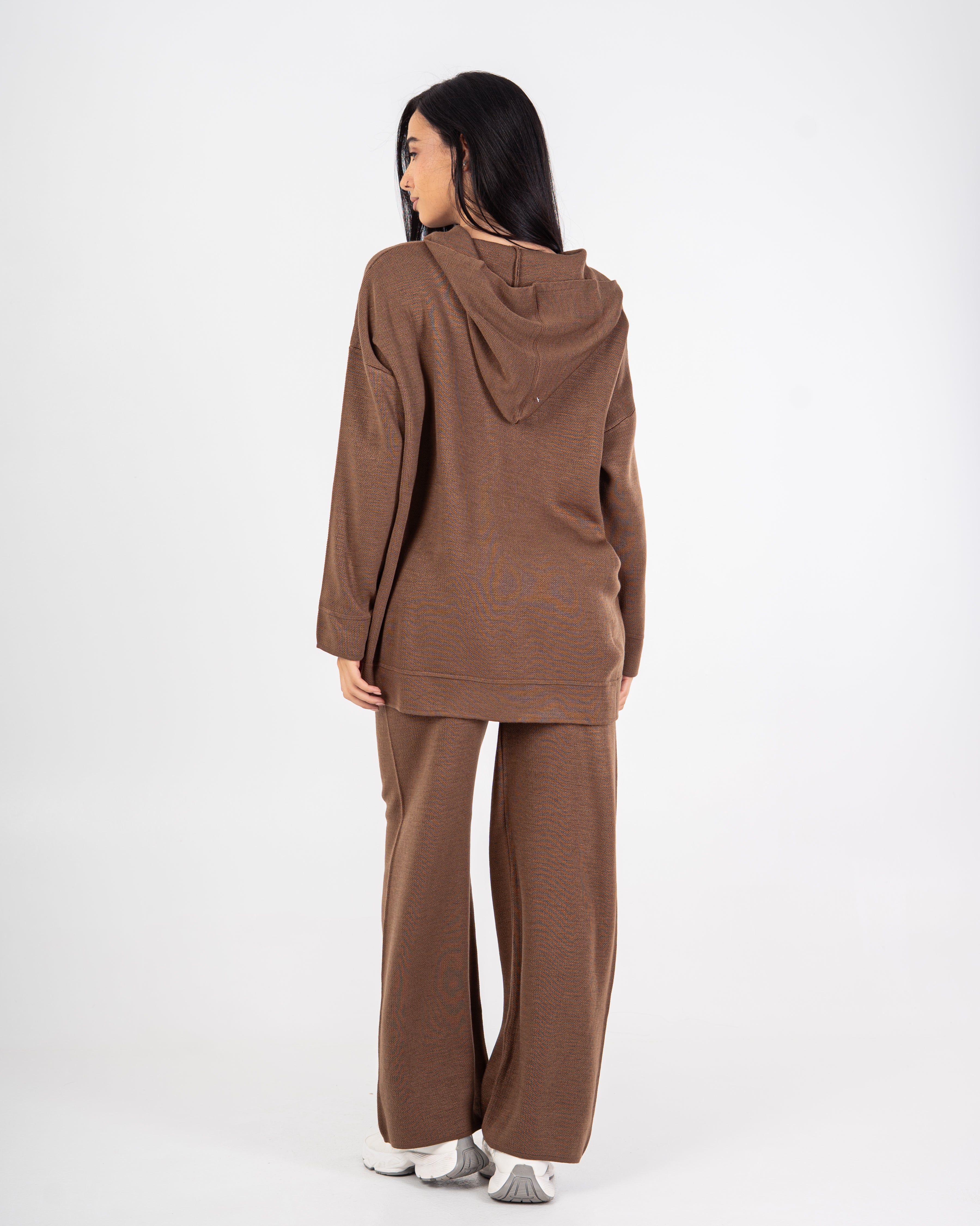 Knitwear plain suit with a hood