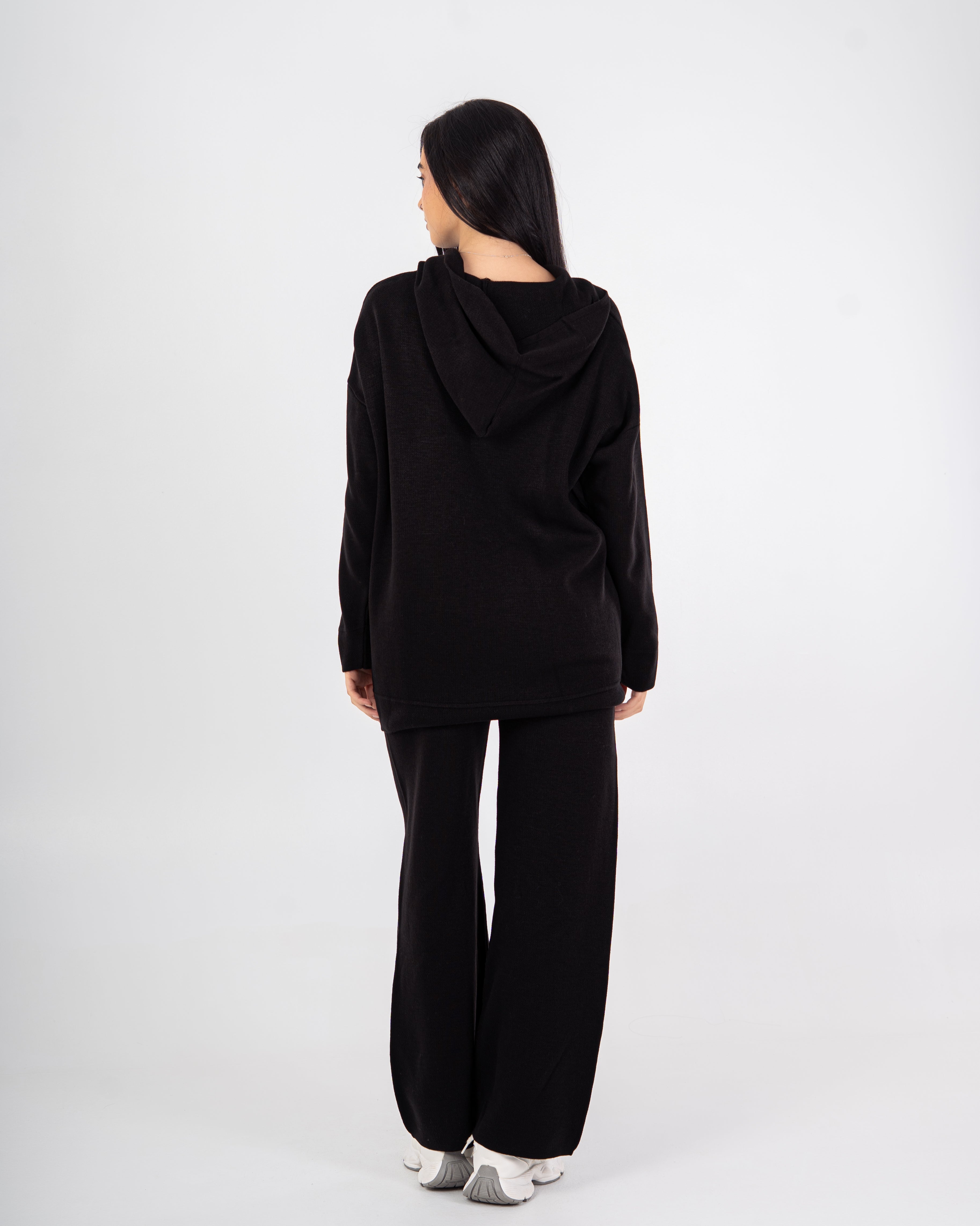 Knitwear plain suit with a hood