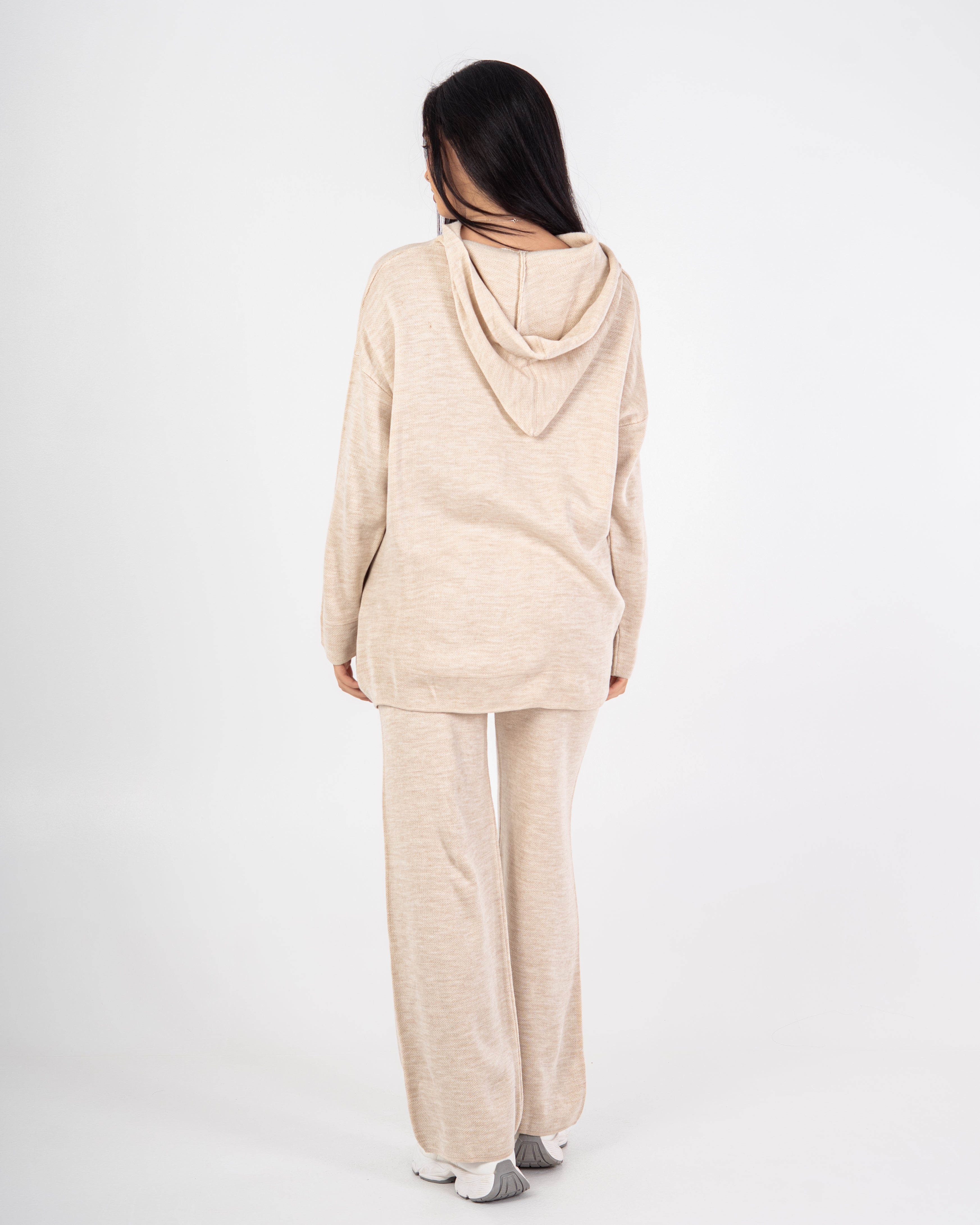 Knitwear plain suit with a hood