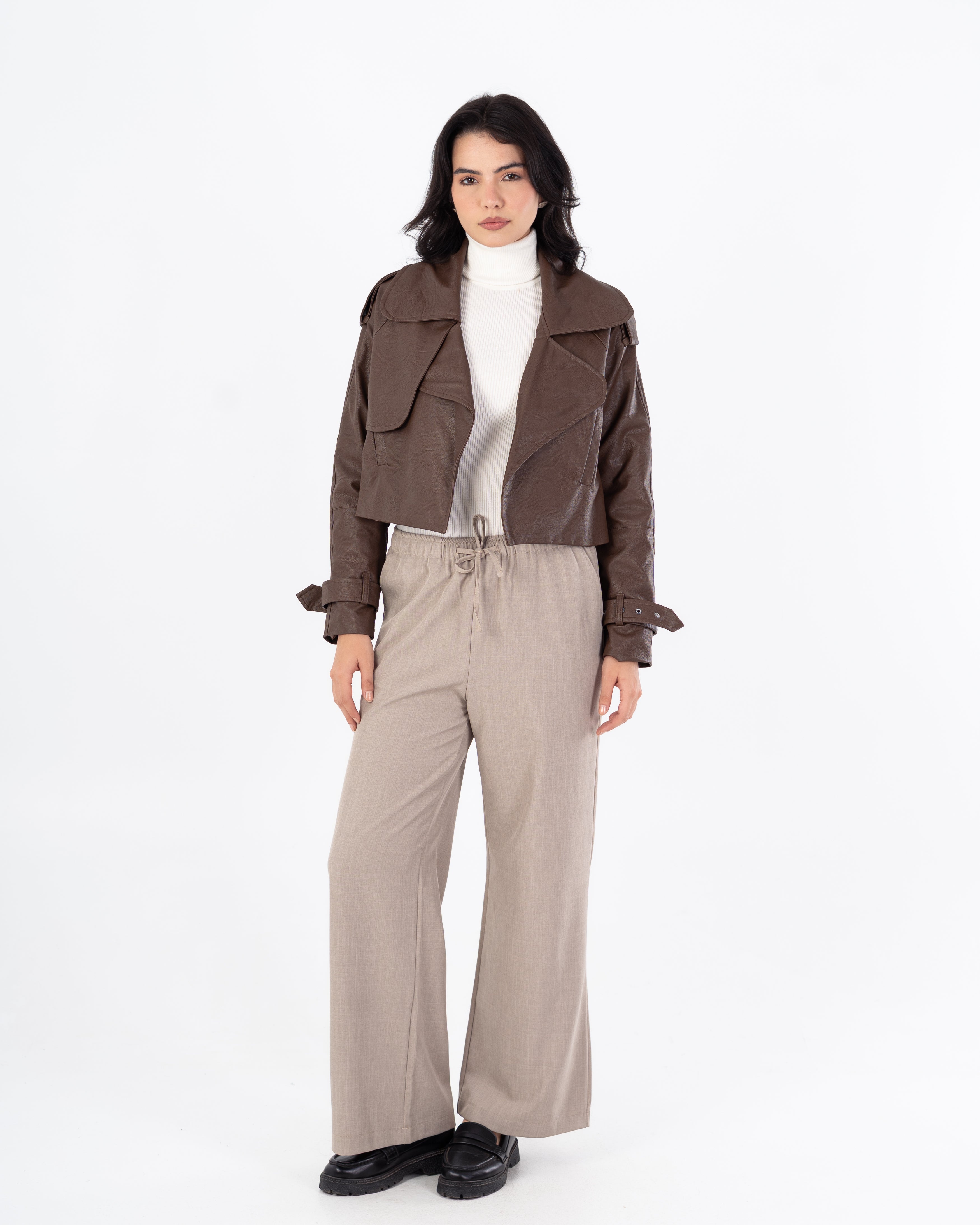 Short Leather Jacket – Side Slit Pocket (Cuffed Sleeves)