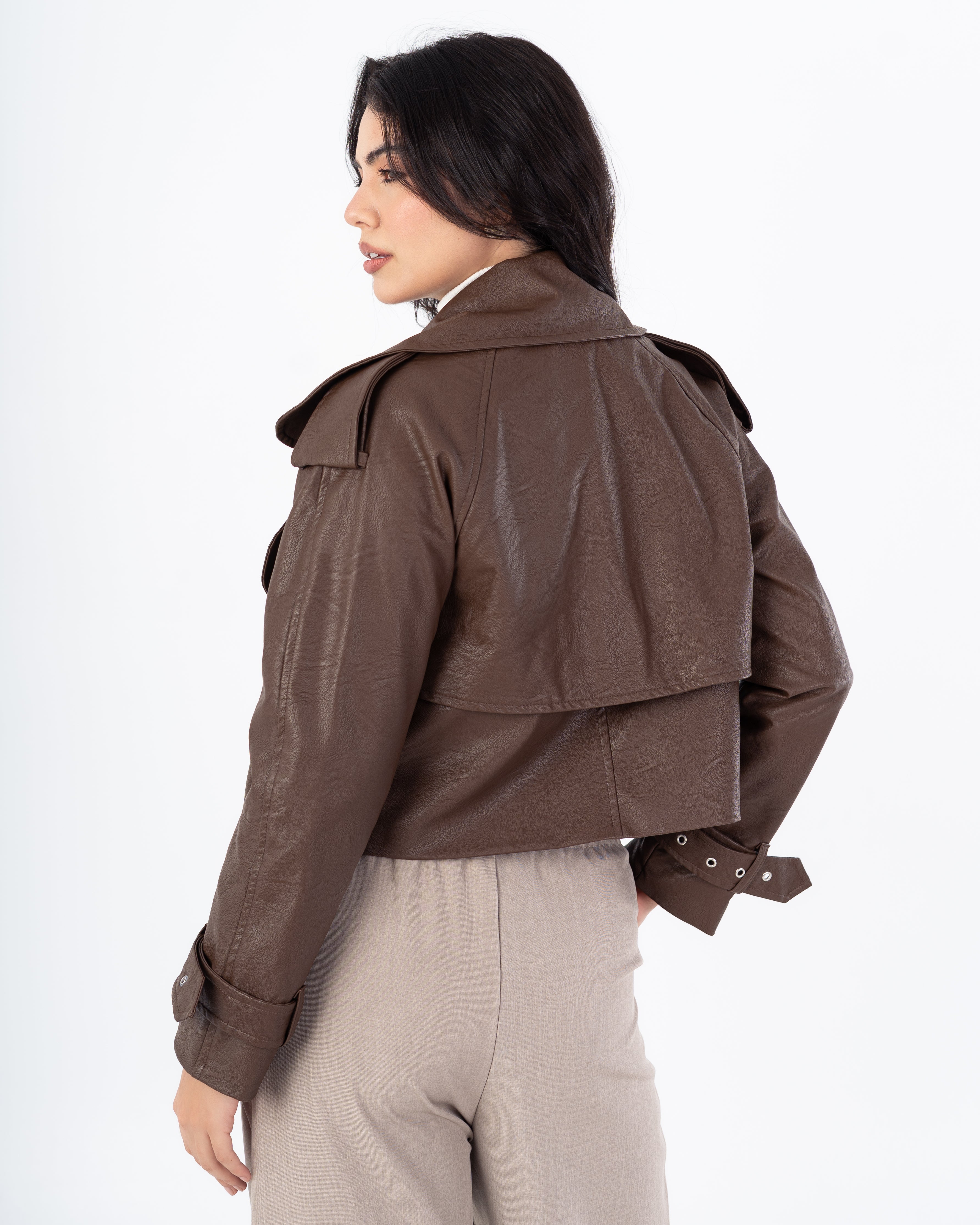 Short Leather Jacket – Side Slit Pocket (Cuffed Sleeves)