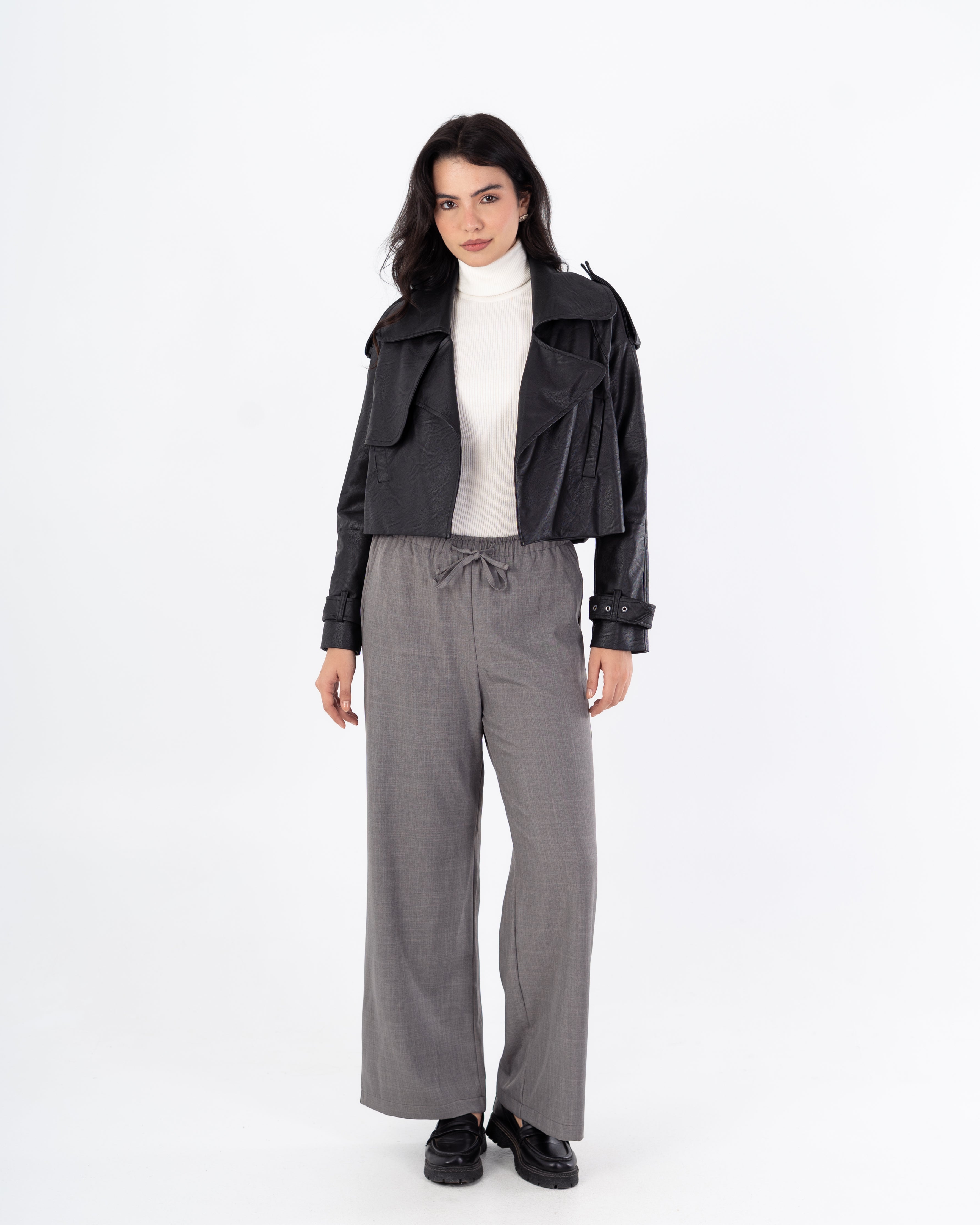 Short Leather Jacket – Side Slit Pocket (Cuffed Sleeves)