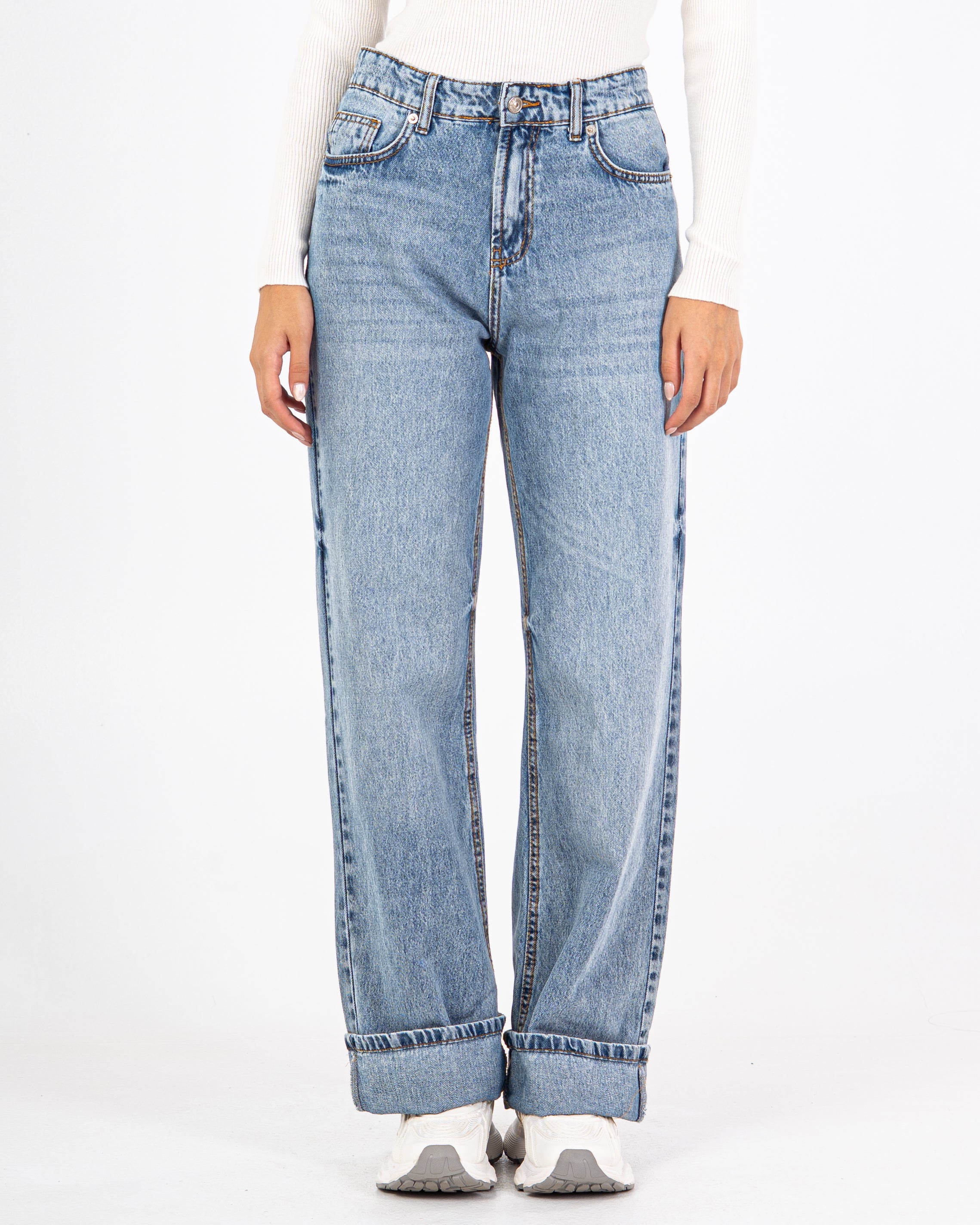 بنطلون جينز سادة (واسع الساق)