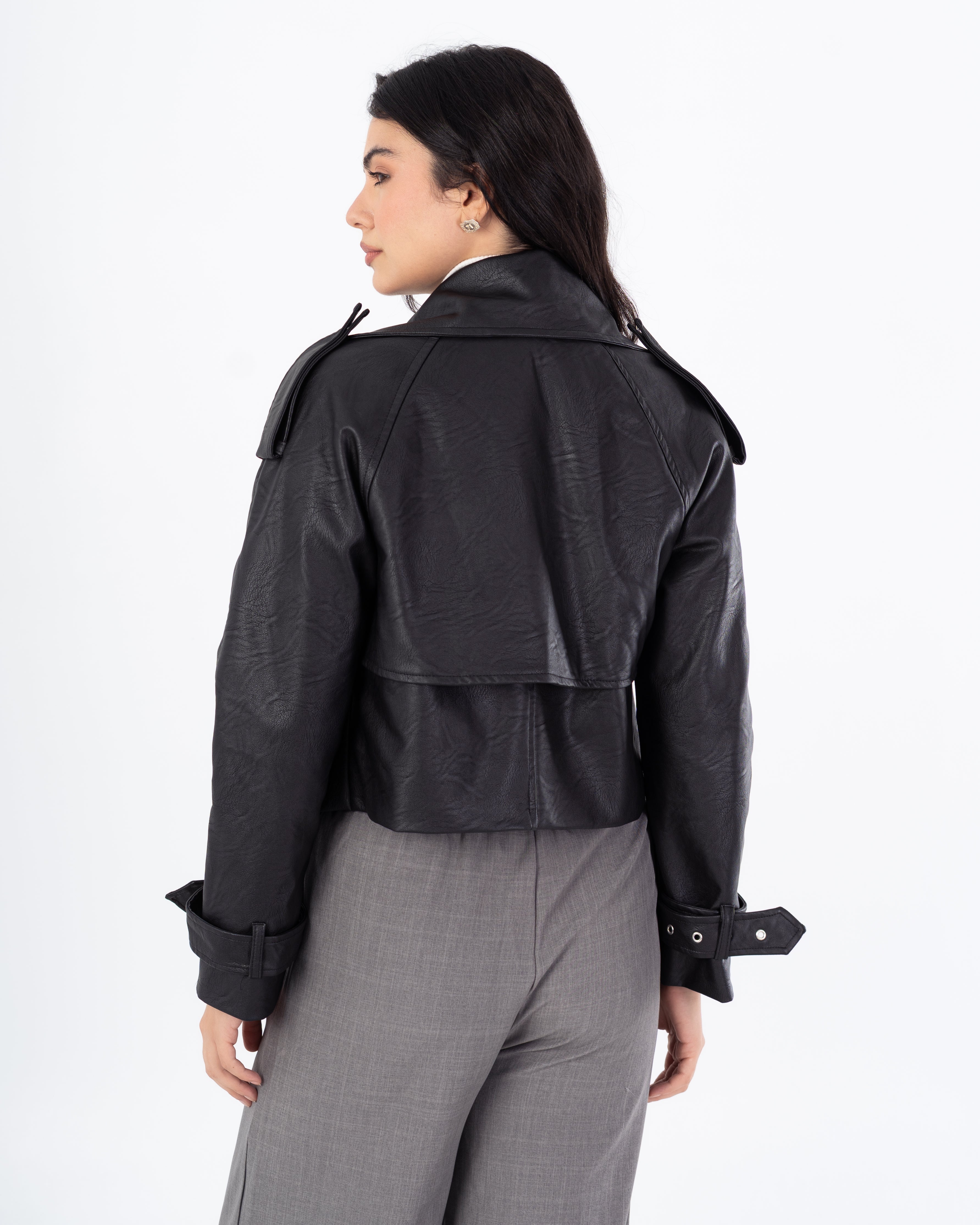 Short Leather Jacket – Side Slit Pocket (Cuffed Sleeves)