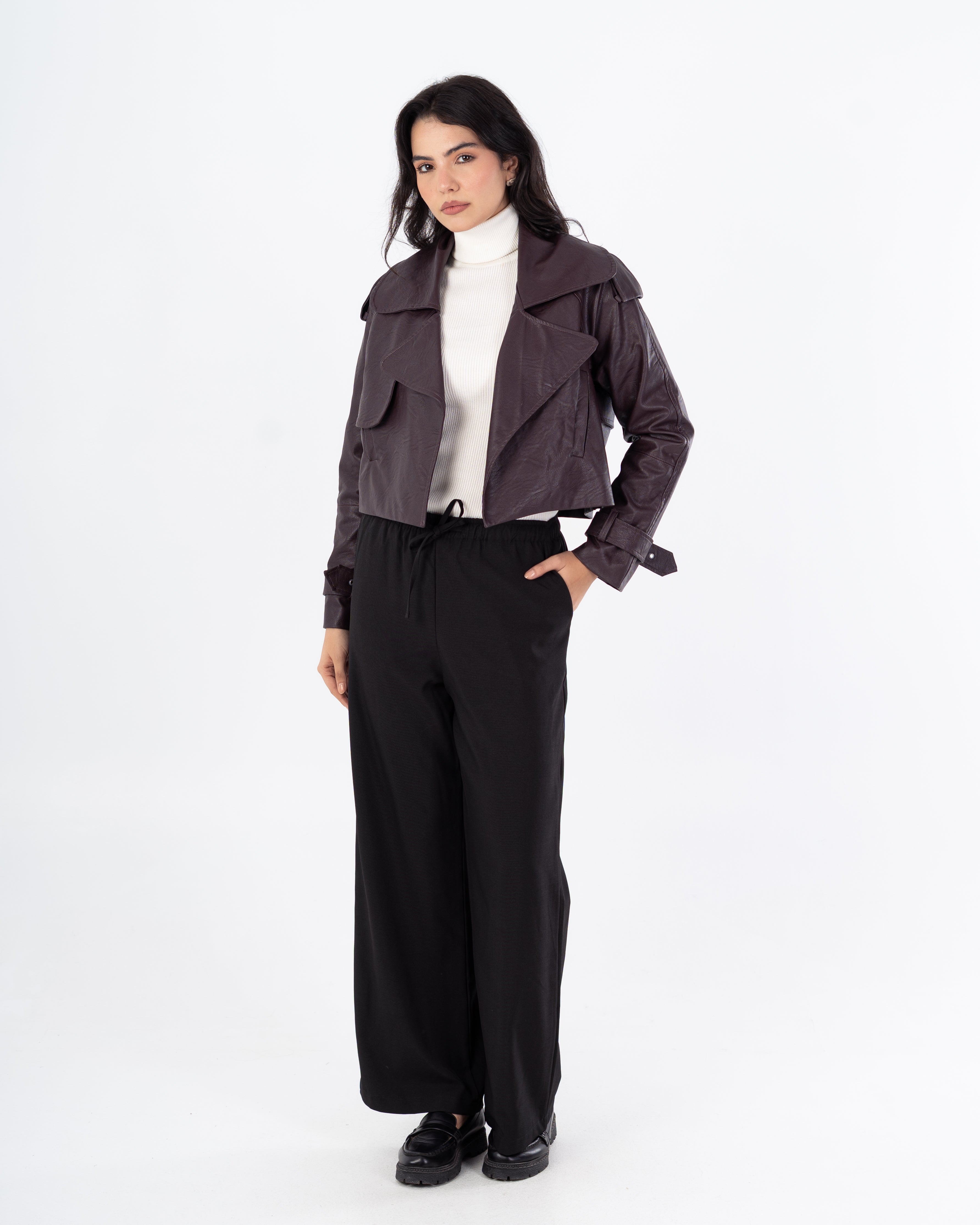 Short Leather Jacket – Side Slit Pocket (Cuffed Sleeves)