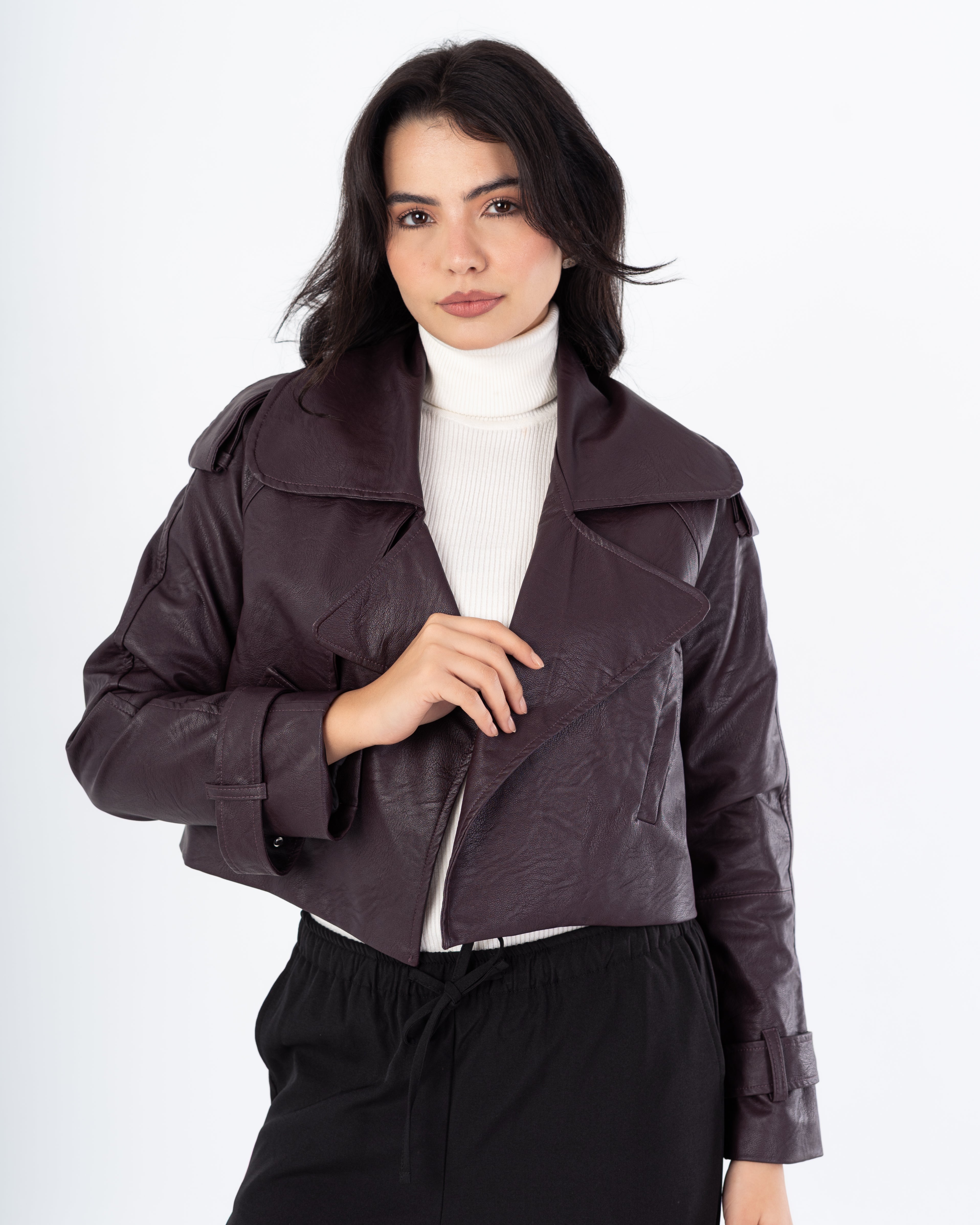 Short Leather Jacket – Side Slit Pocket (Cuffed Sleeves)