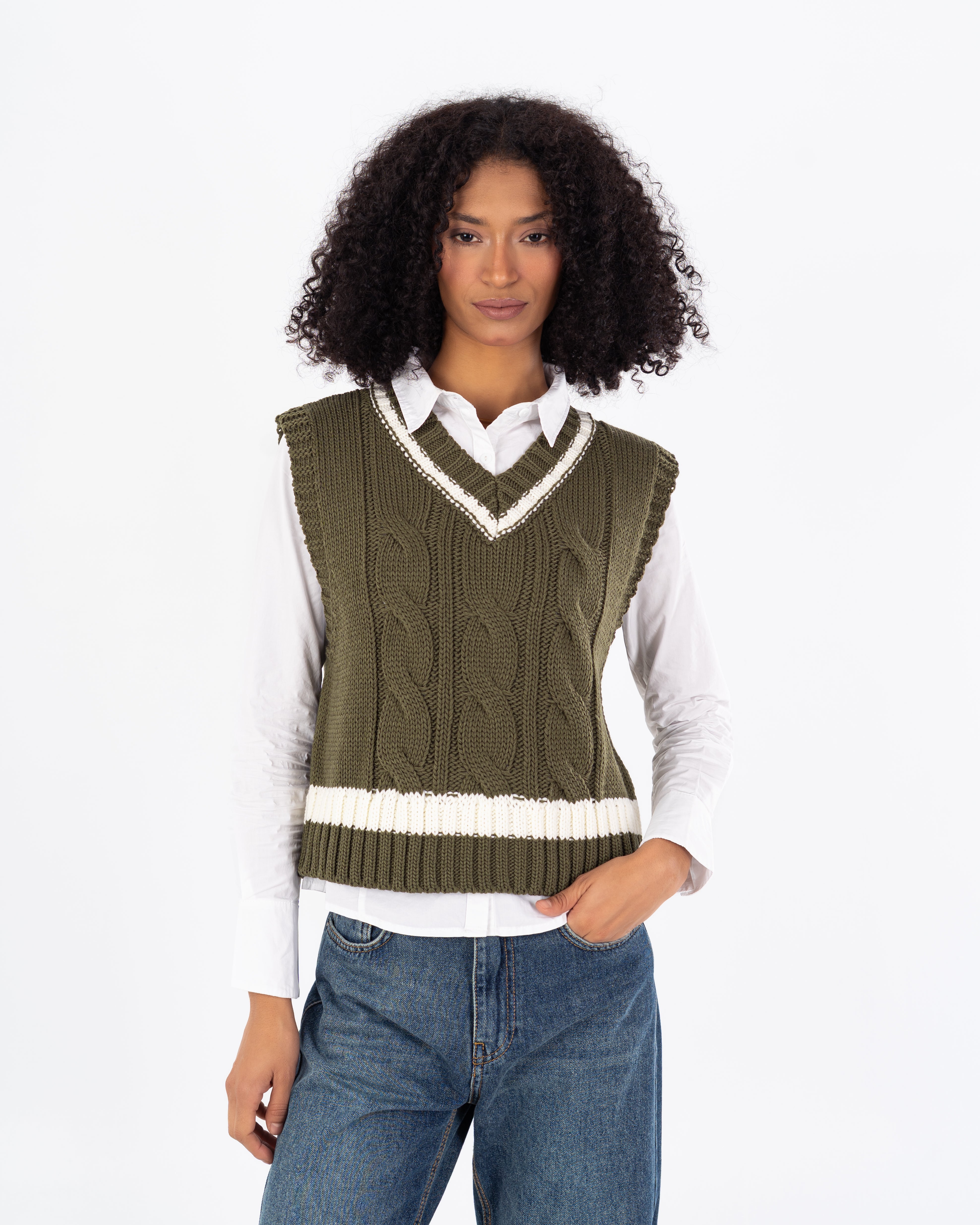 سترة محبوكة – مخططة في المنتصف (الخصر)