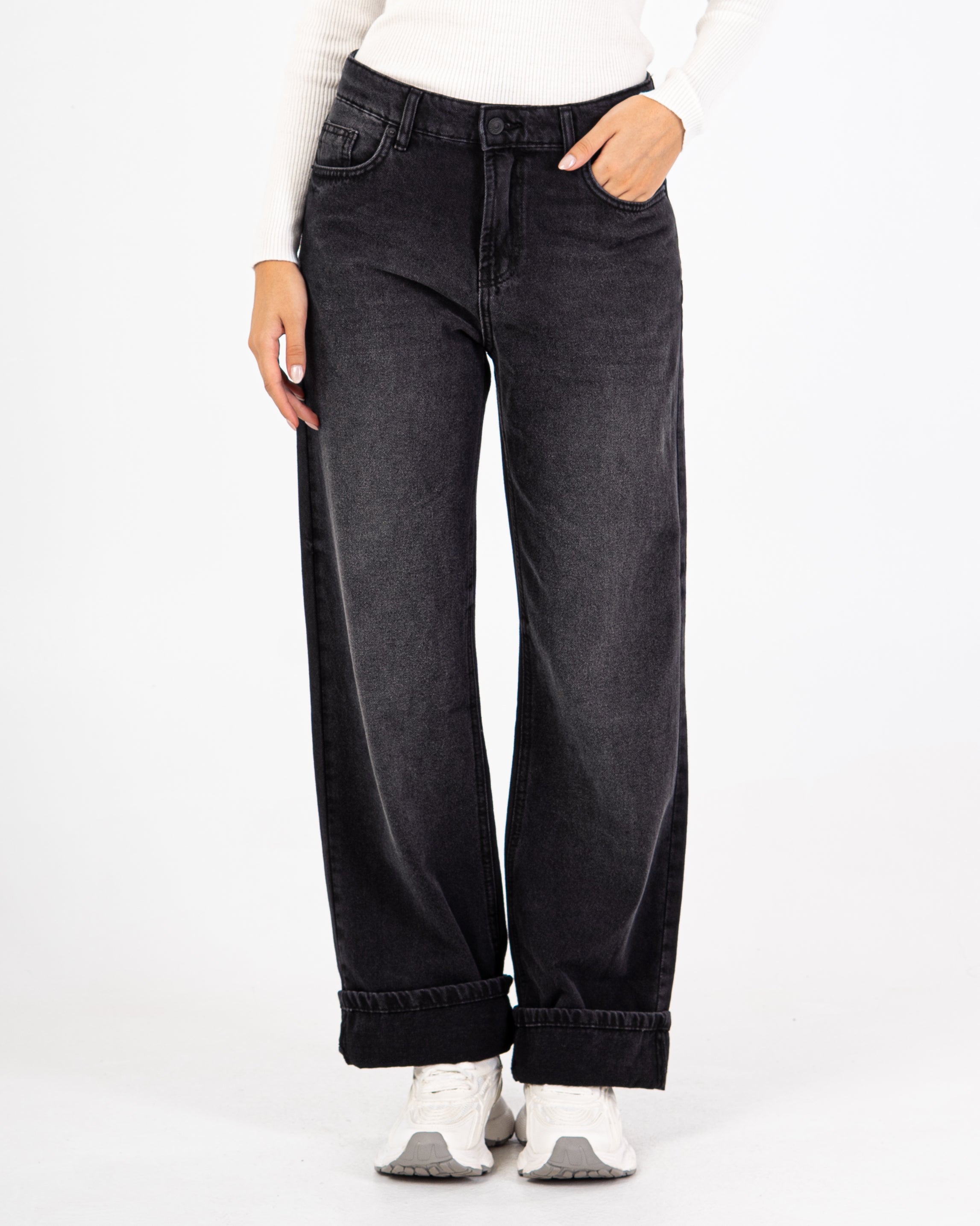 بنطلون جينز سادة (واسع الساق)