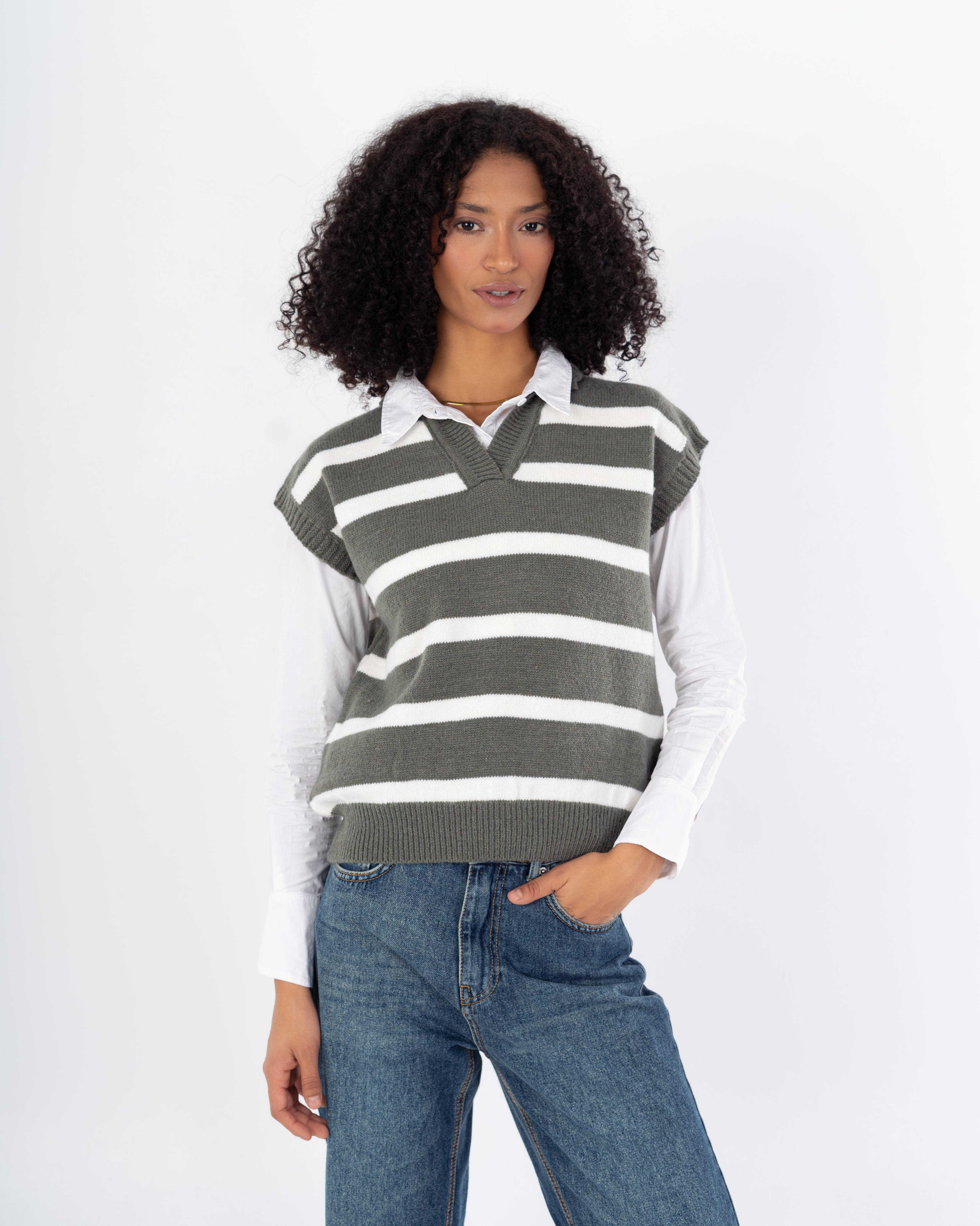 سترة محبوكة - رقبة مدورة (خطوط أفقية)