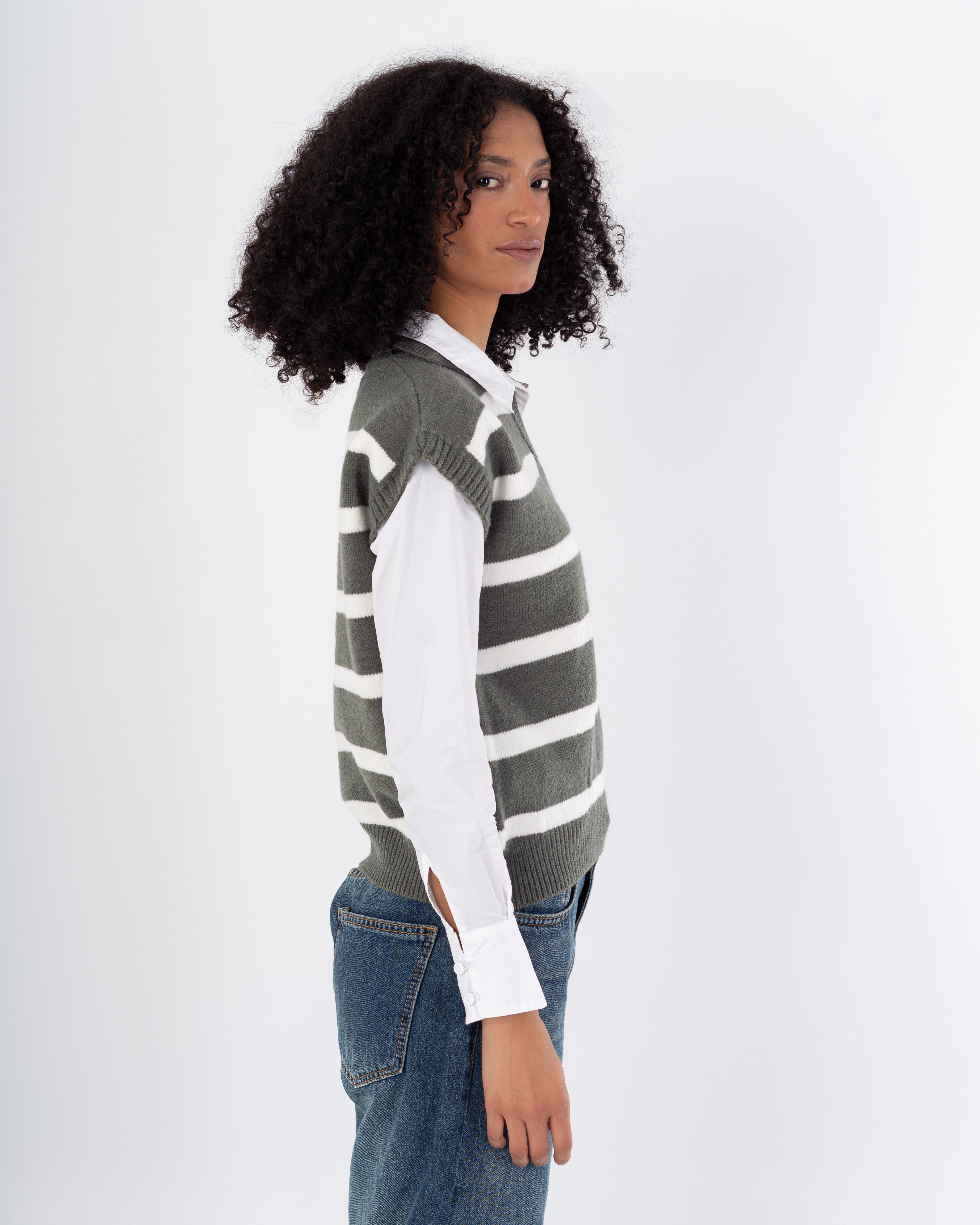 سترة محبوكة - رقبة مدورة (خطوط أفقية)