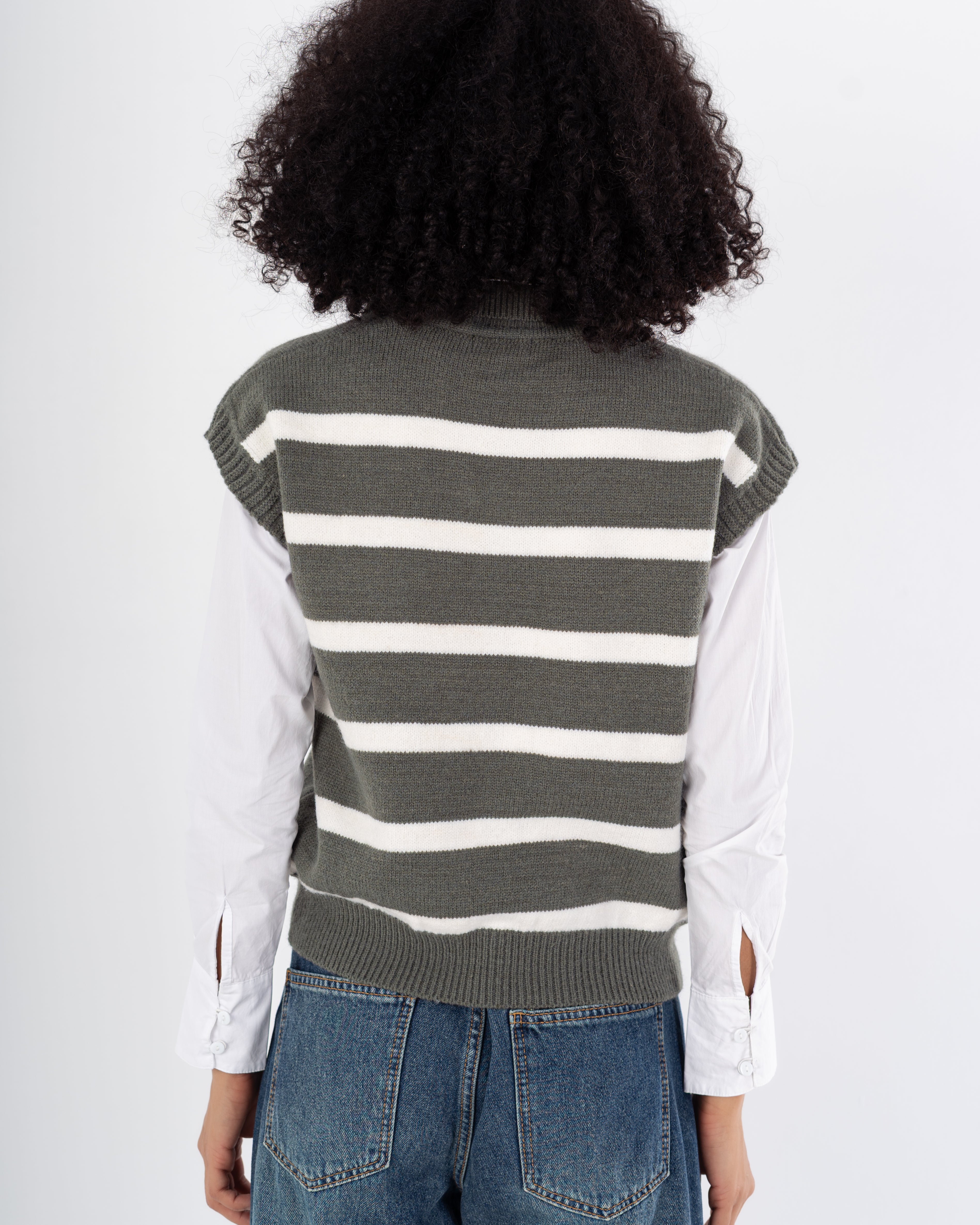 سترة محبوكة - رقبة مدورة (خطوط أفقية)