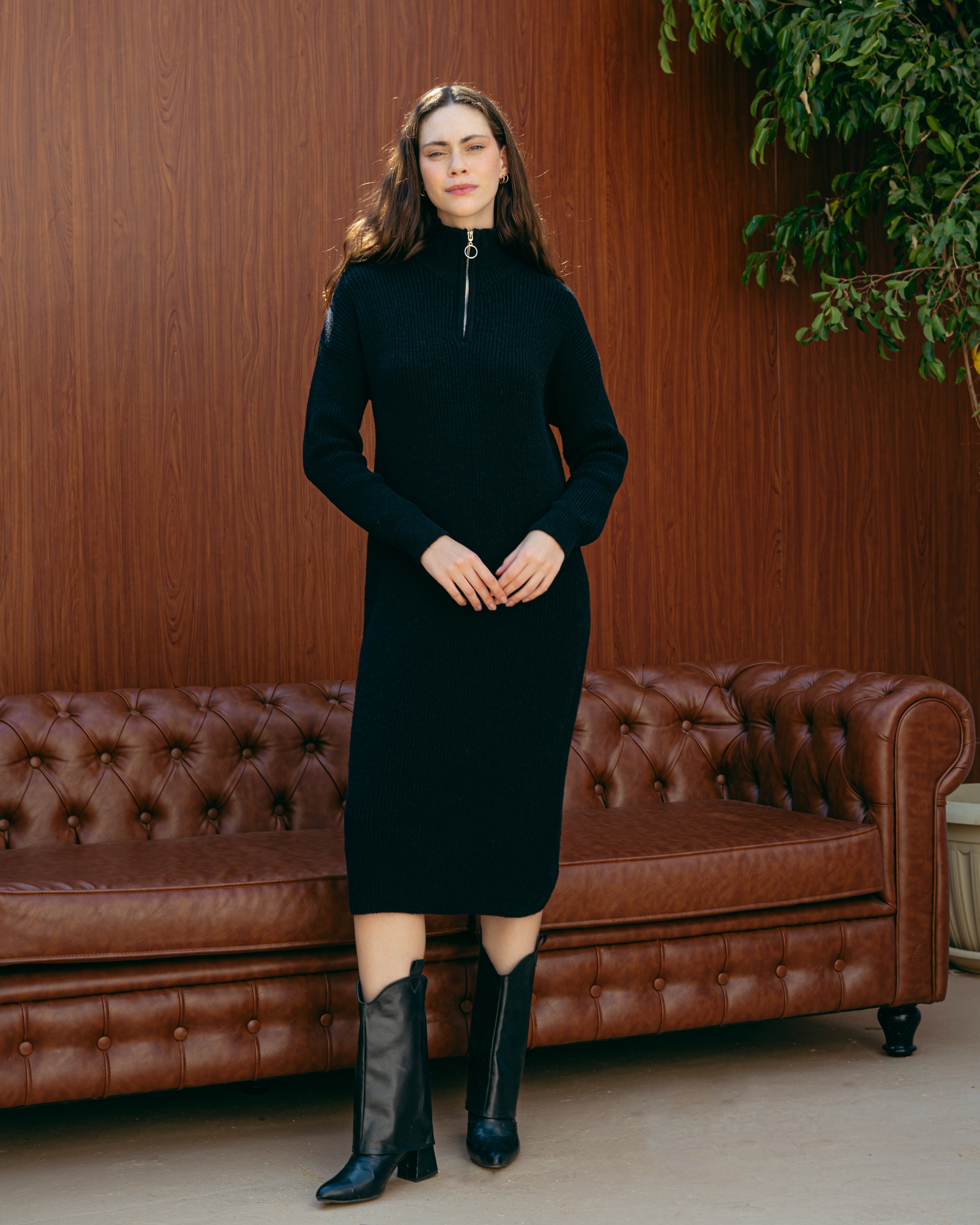 Knitwear Dress – Zipper Neckline